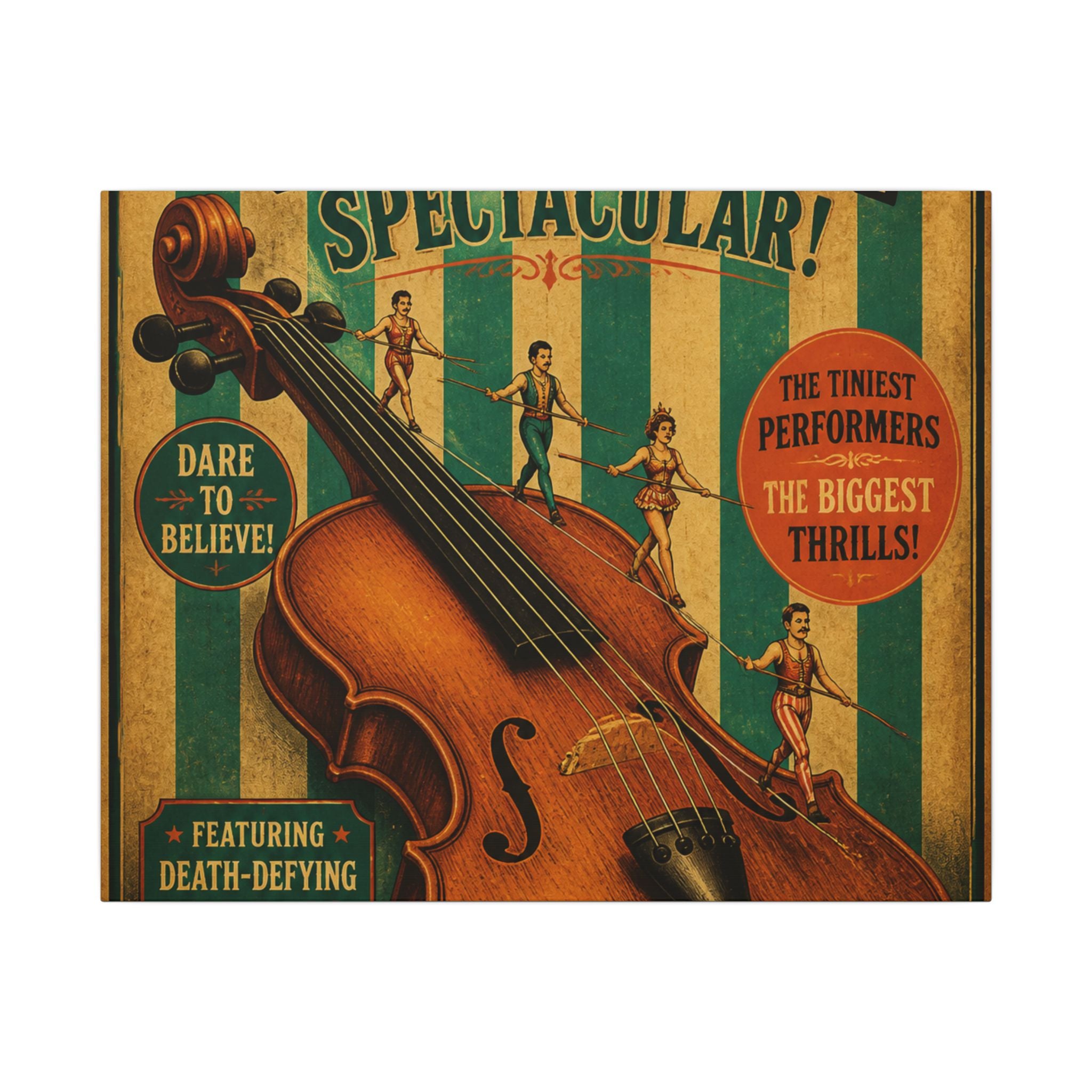 Violin Tightrope Bridge Wall Art Canvas 24×36 Vintage Circus Bedroom Decor Maximalist Print