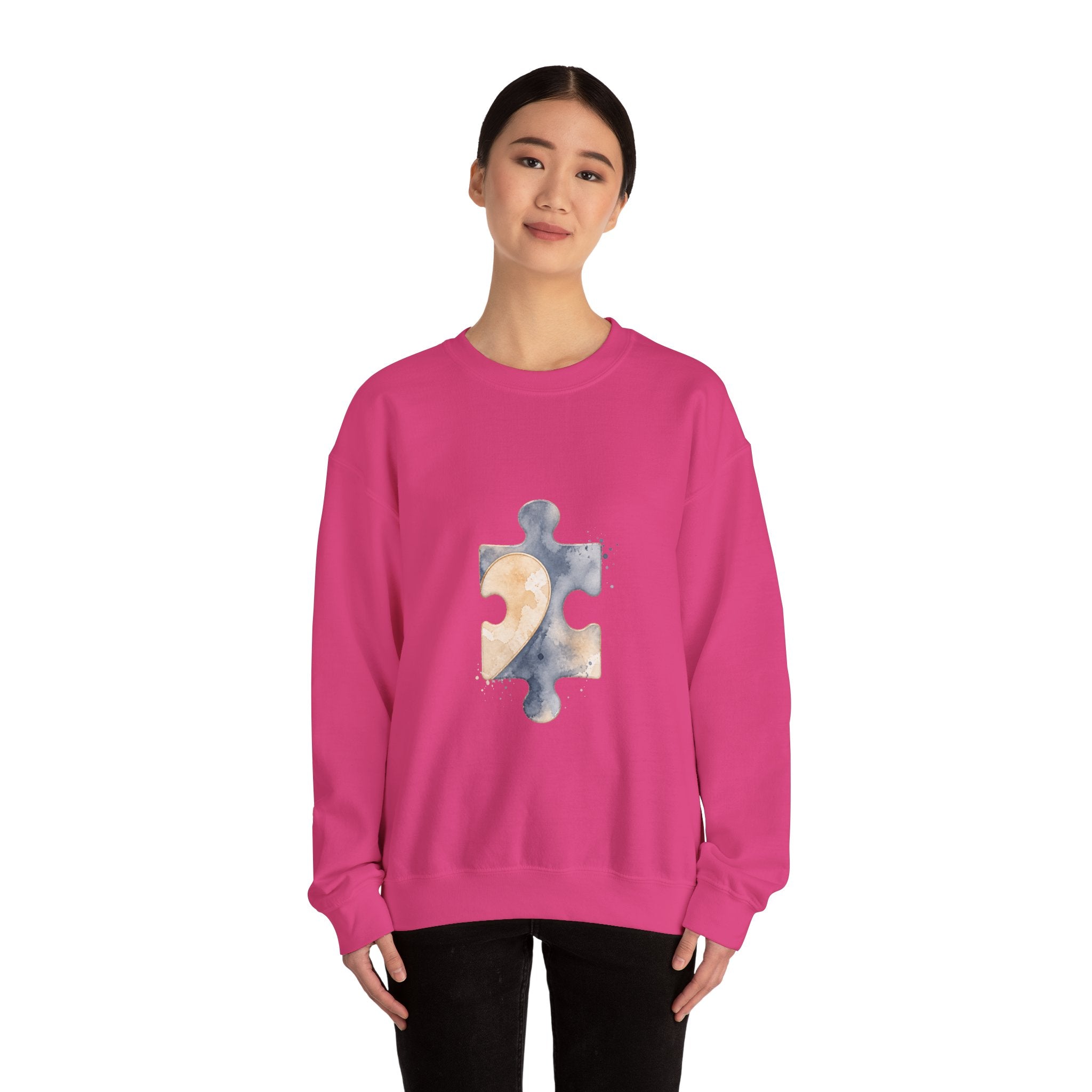 Matching Couple Sweatshirt - Puzzle Pieces Matching Couple Premium Fleece Sweatshirt Watercolor Art His Hers Birthday Gift - Design B