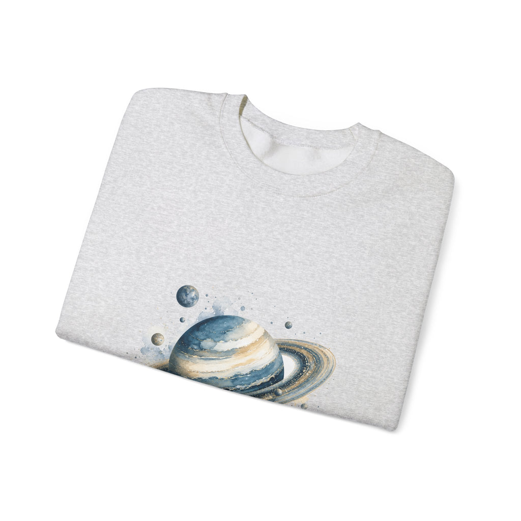 Matching Couple Sweatshirt - Astronaut & Planet Matching Couple Crewneck Sweatshirt Watercolor Art His Hers Engagement Gift - Design B
