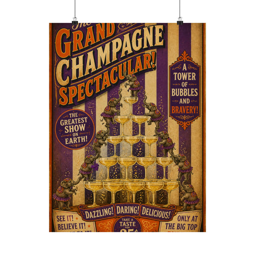 Champagne Tower Elephants Wall Art Poster 24×36 Vintage Circus Bedroom Decor Maximalist Print
