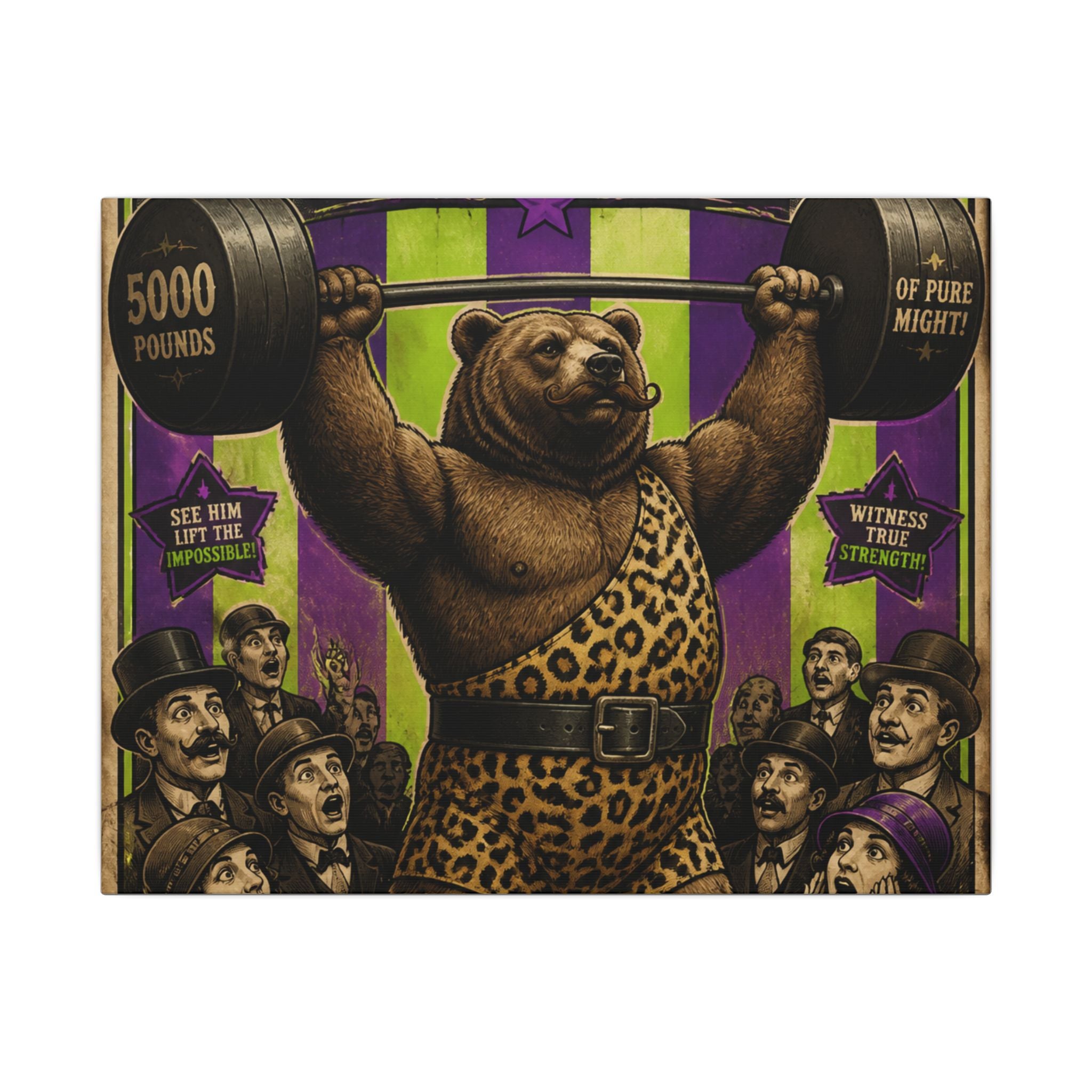 Strongman Bear Wall Art Canvas 24×36 Vintage Circus Bedroom Decor Maximalist Print