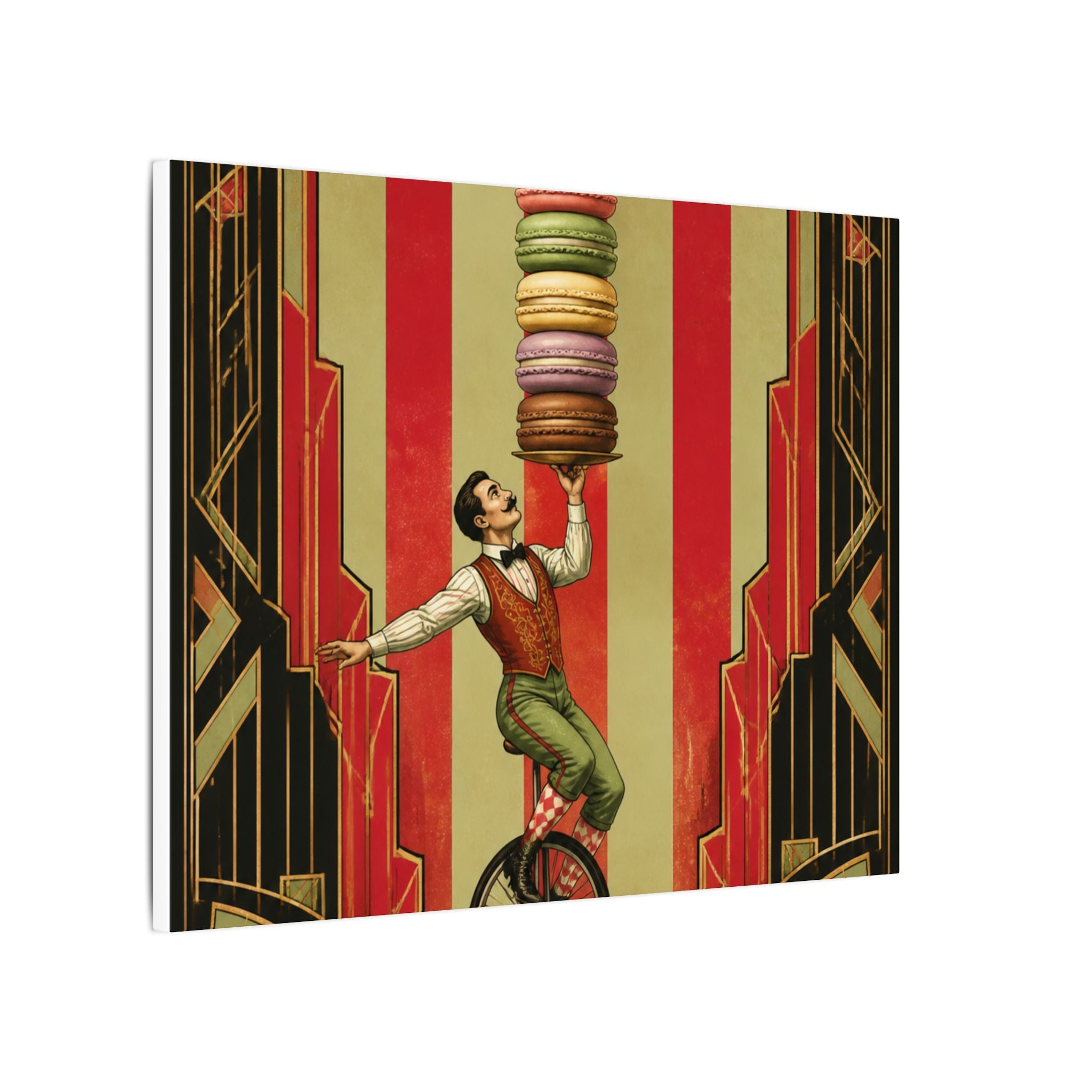 Macaron Balancing Tower Wall Art Canvas 16×20 Art Deco Entryway Decor Maximalist Print