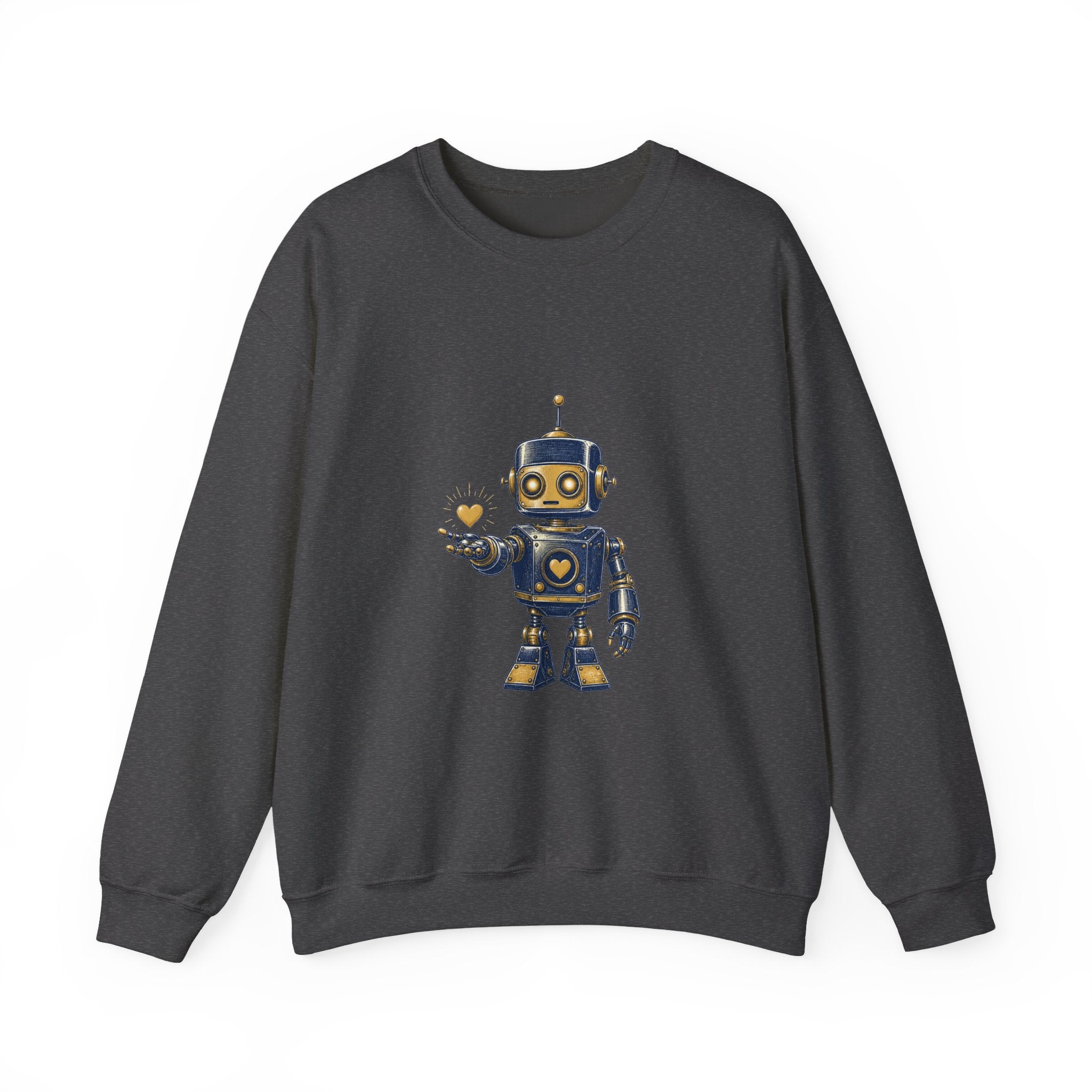 Matching Couple Sweatshirt - Robot & Heart Matching Couple Comfort Colors Crew Hand-Drawn Art His Hers Anniversary Gift - Design A