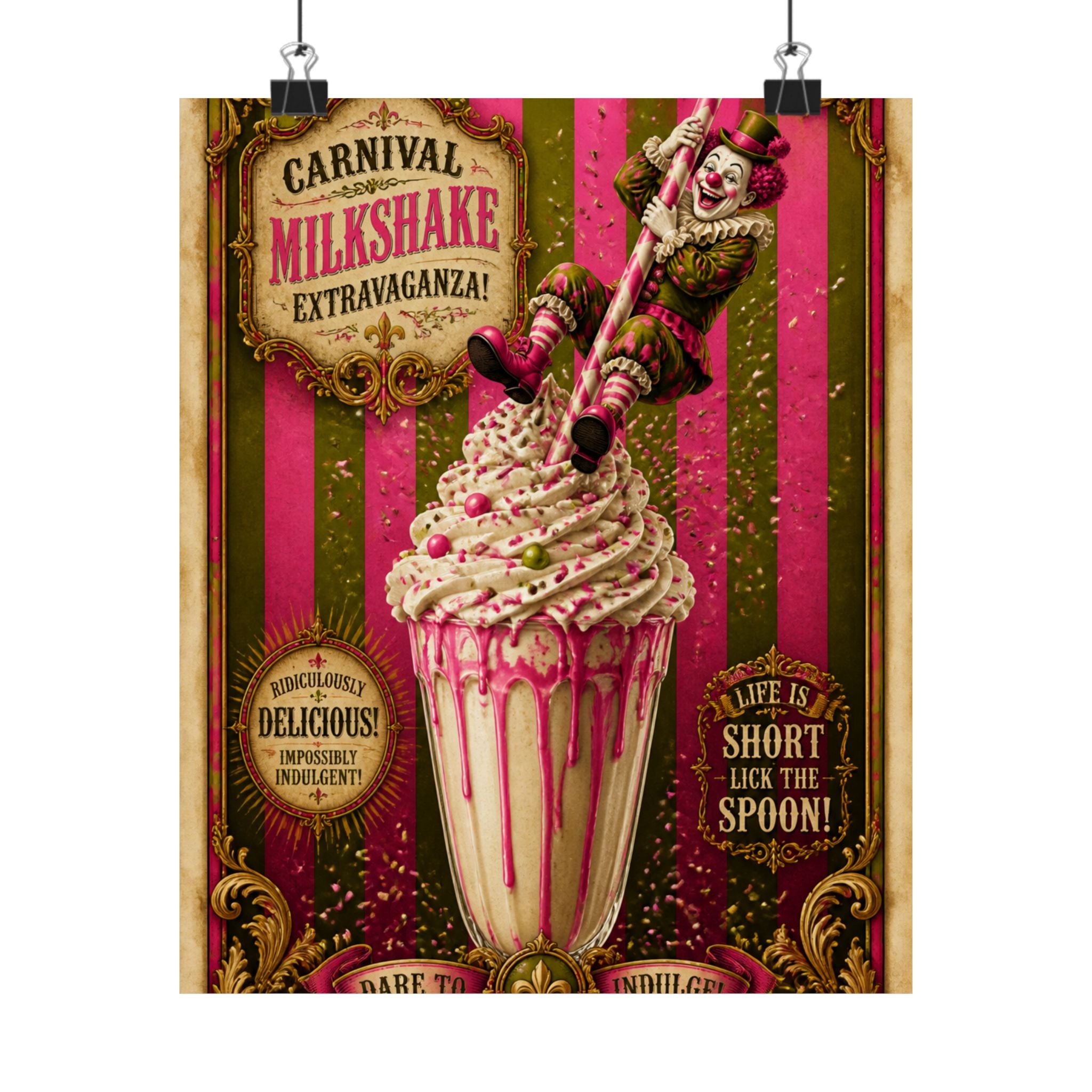 Milkshake Slide Clown Wall Art Poster 18×24 Baroque Home Office Decor Maximalist Print