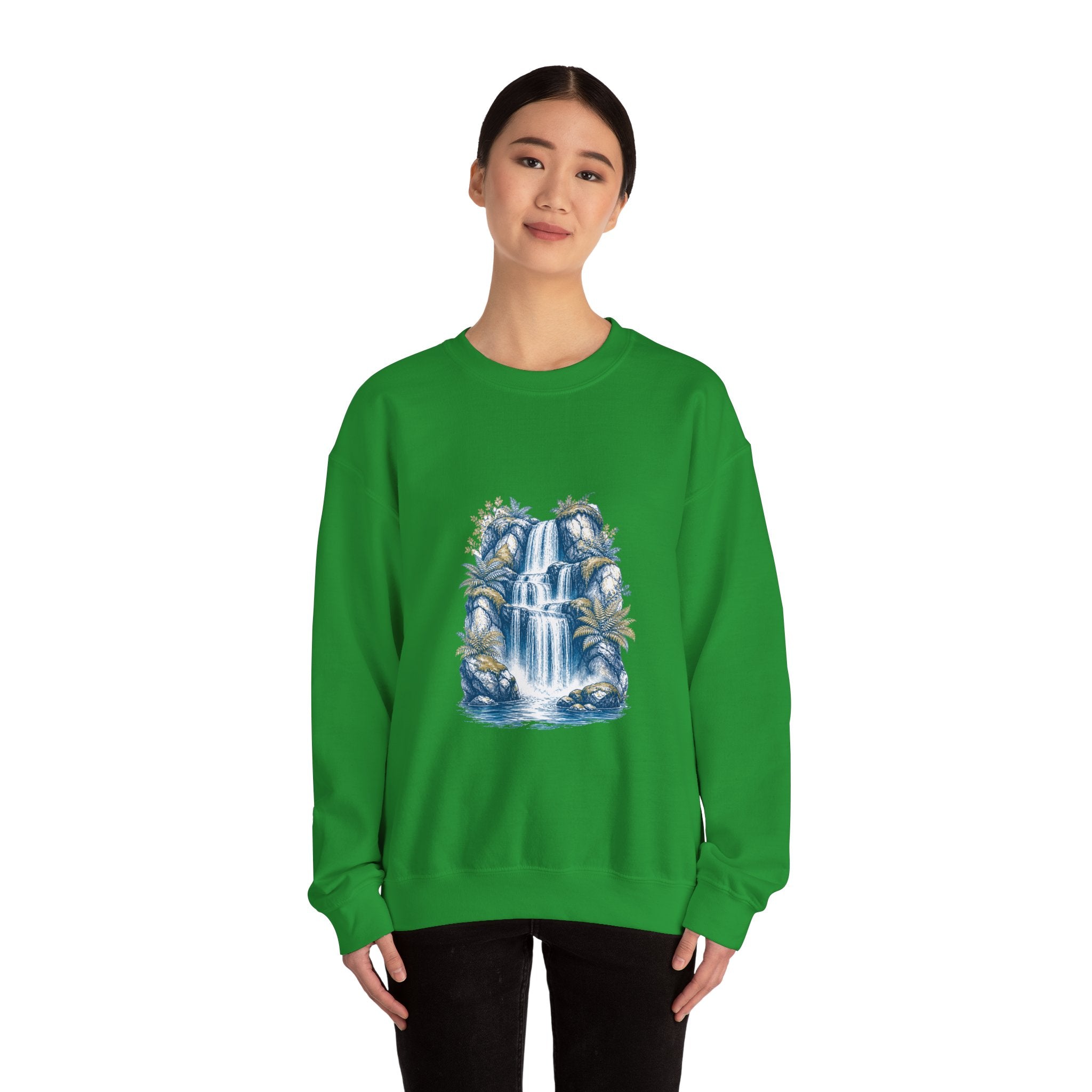 Matching Couple Sweatshirt - Wildfire & Waterfall Matching Couple Premium Fleece Sweatshirt Hand-Drawn Art His Hers Anniversary Gift - Design B