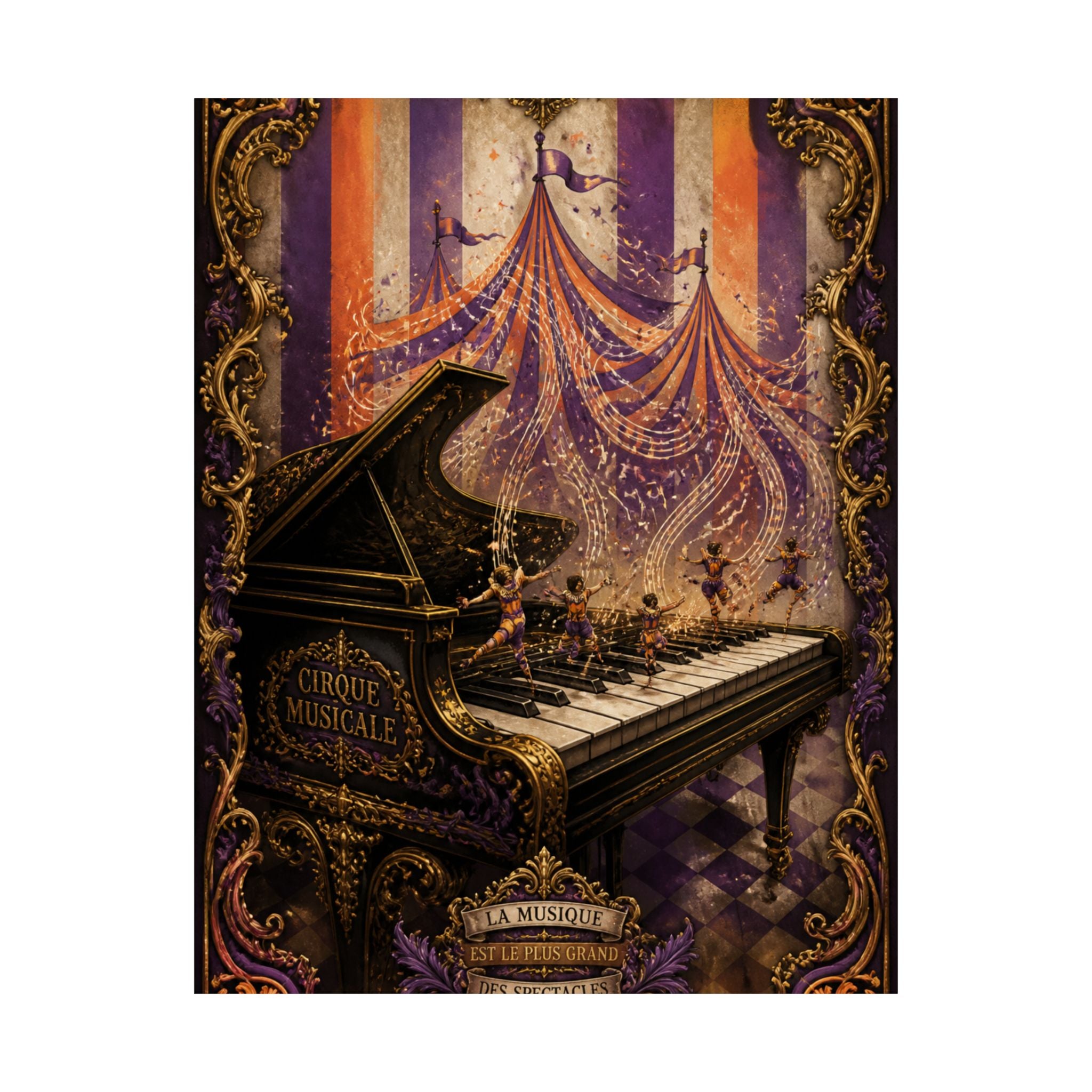 Grand Piano Acrobats Wall Art Poster 24×36 Baroque Studio Decor Maximalist Print