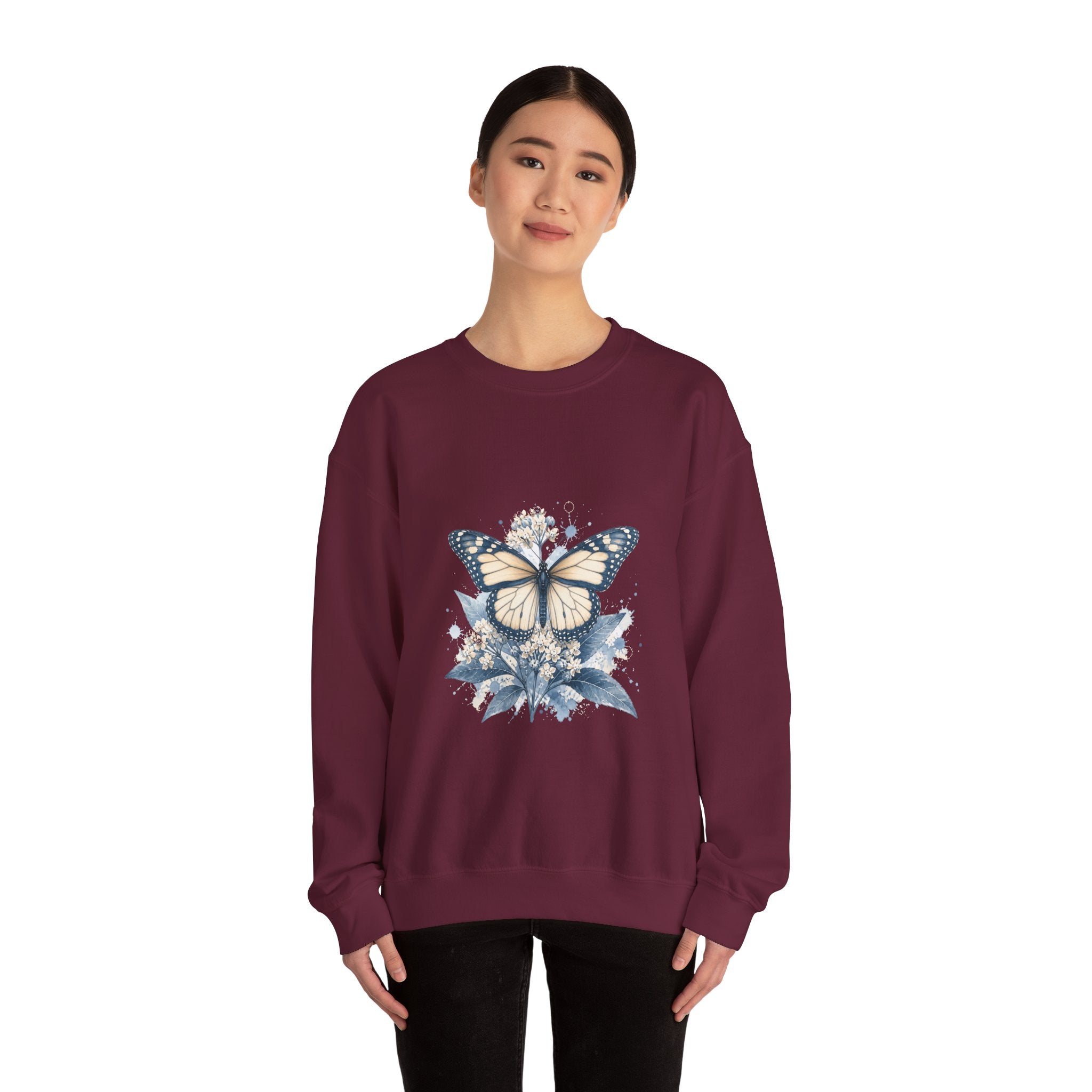 Matching Couple Sweatshirt - Butterfly & Moth Matching Couple Comfort Colors Crew Watercolor Art His Hers Birthday Gift - Design A