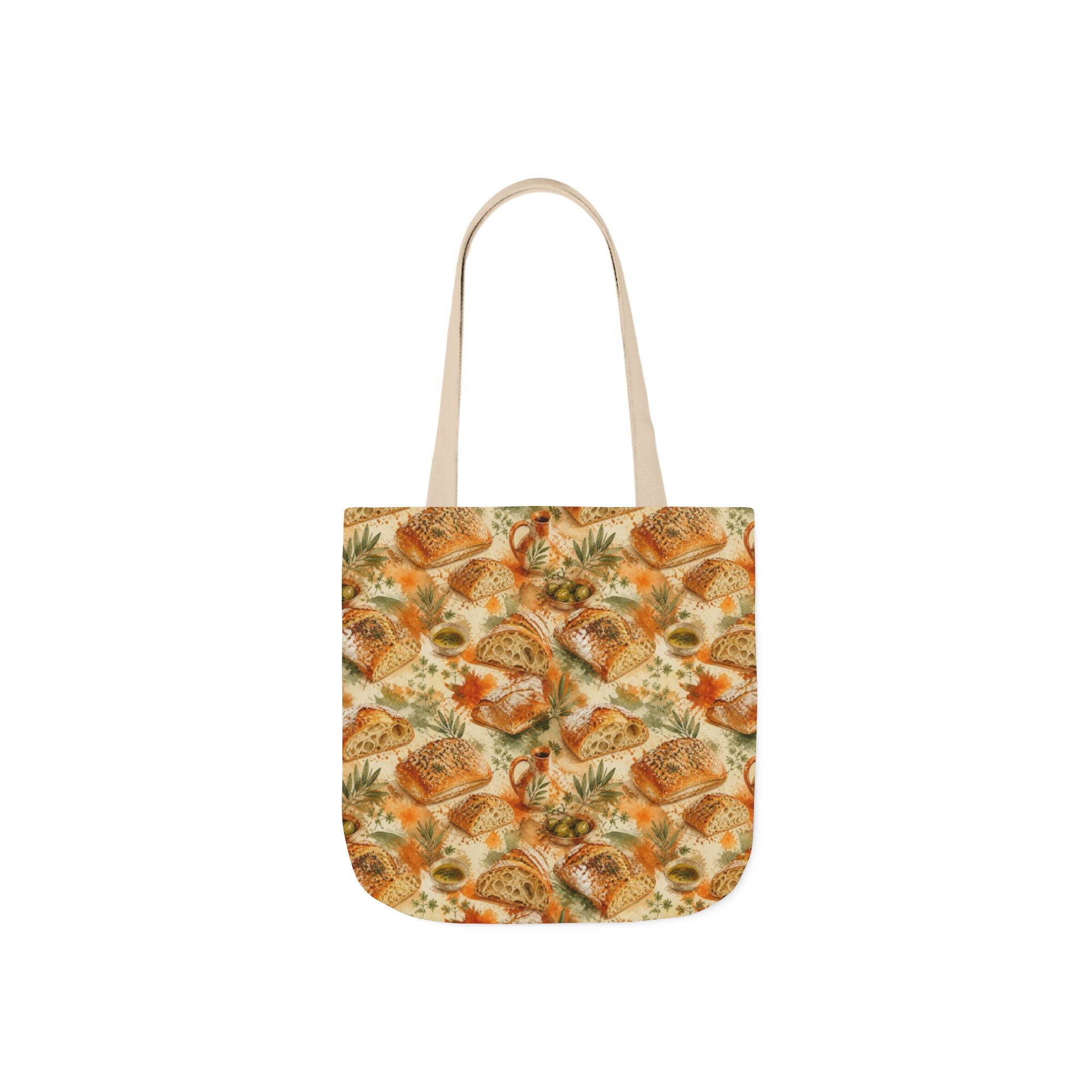 Ciabatta Rolls Canvas Tote Bag Mediterranean Kitchen Watercolor Splash Design Italian Cottagecore Gift
