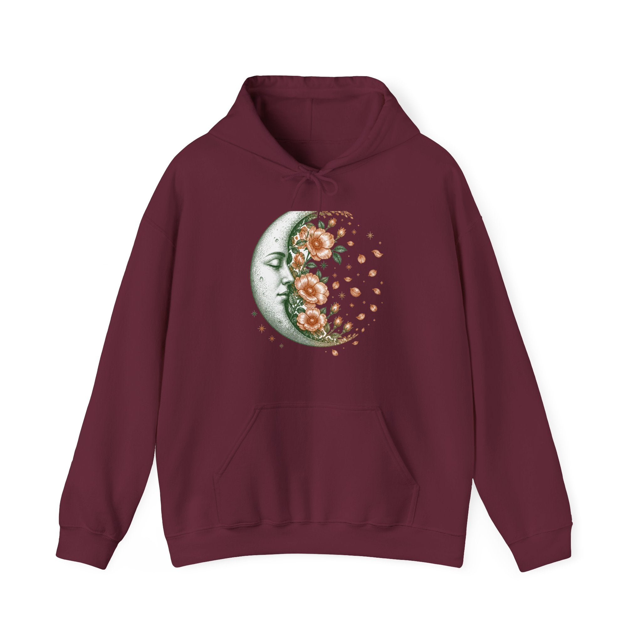 Matching Couple Sweatshirt - Waxing & Waning Moon Matching Couple Hooded Sweatshirt Vintage Art His Hers Wedding Gift - Design B