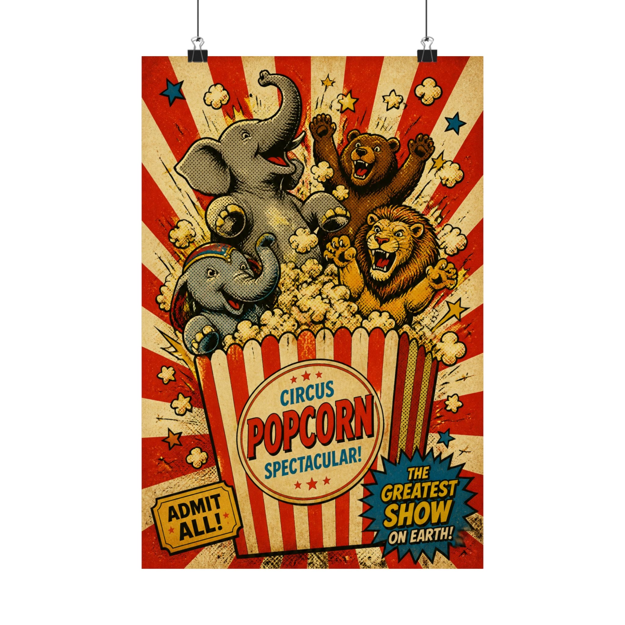 Popcorn Box Animals Wall Art Poster 24×36 Pop Art Restaurant Decor Maximalist Print