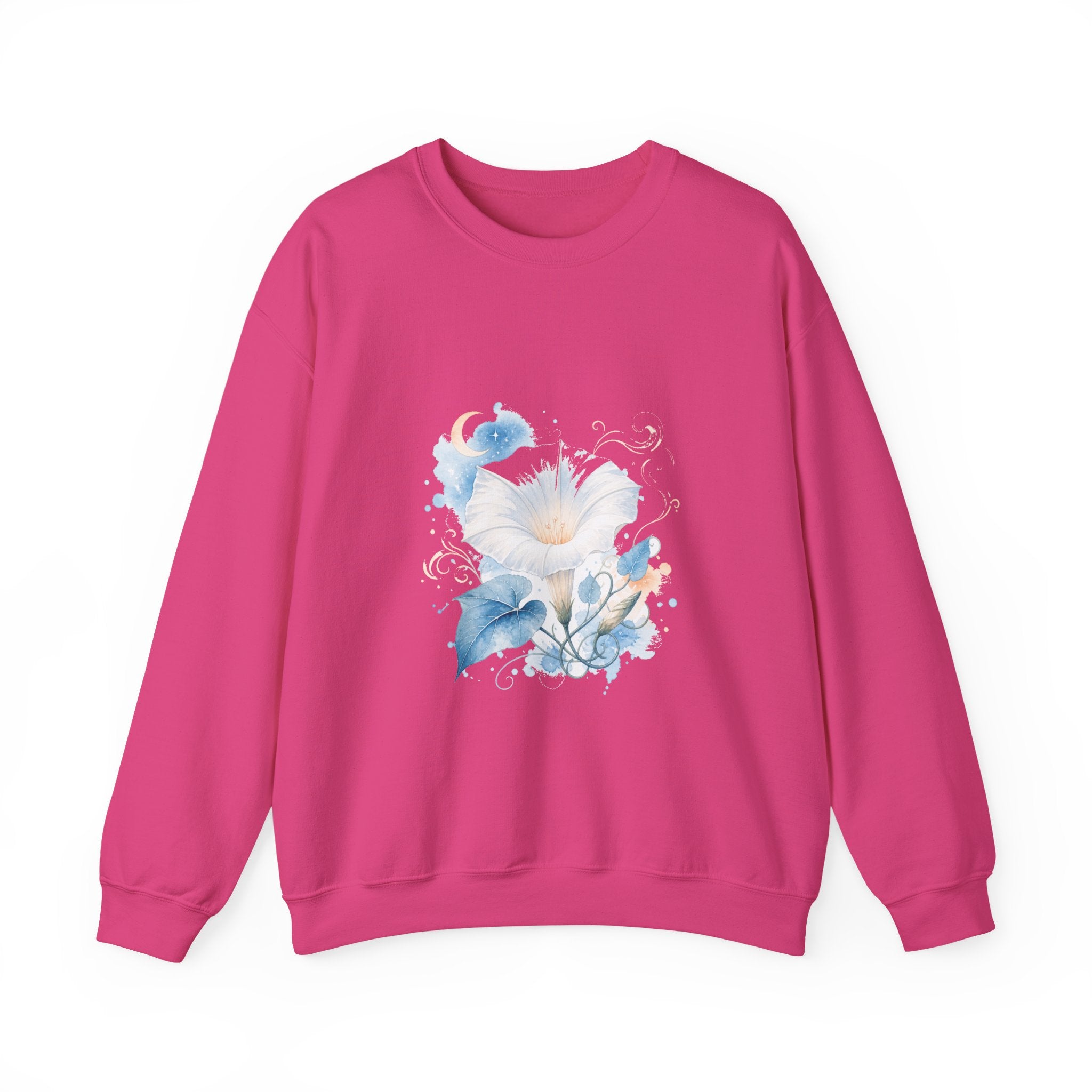 Matching Couple Sweatshirt - Sunflower & Moonflower Matching Couple Crewneck Sweatshirt Watercolor Art His Hers Engagement Gift - Design B