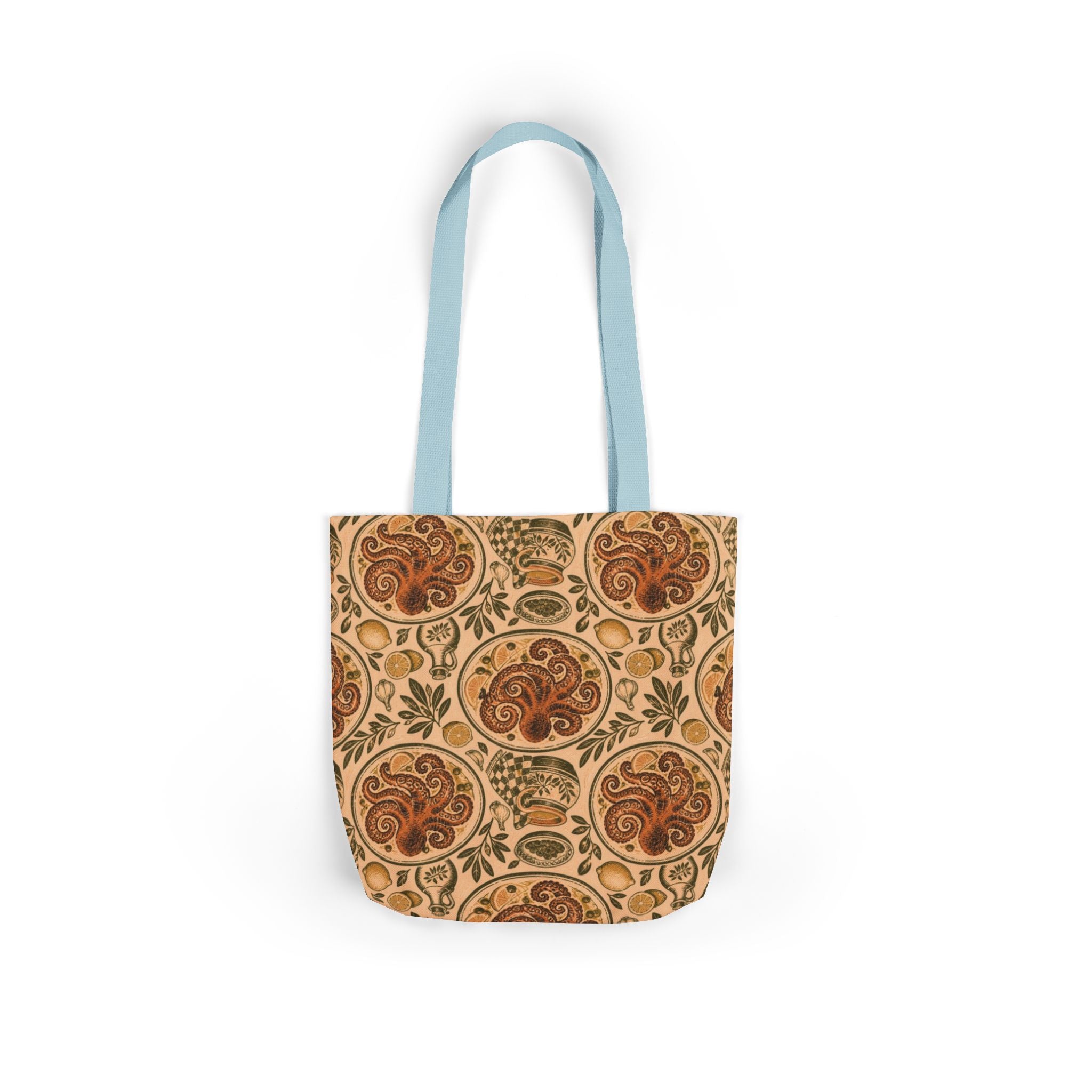 Grilled Octopus Canvas Tote Bag Mediterranean Kitchen Linocut Design Italian Cottagecore Gift