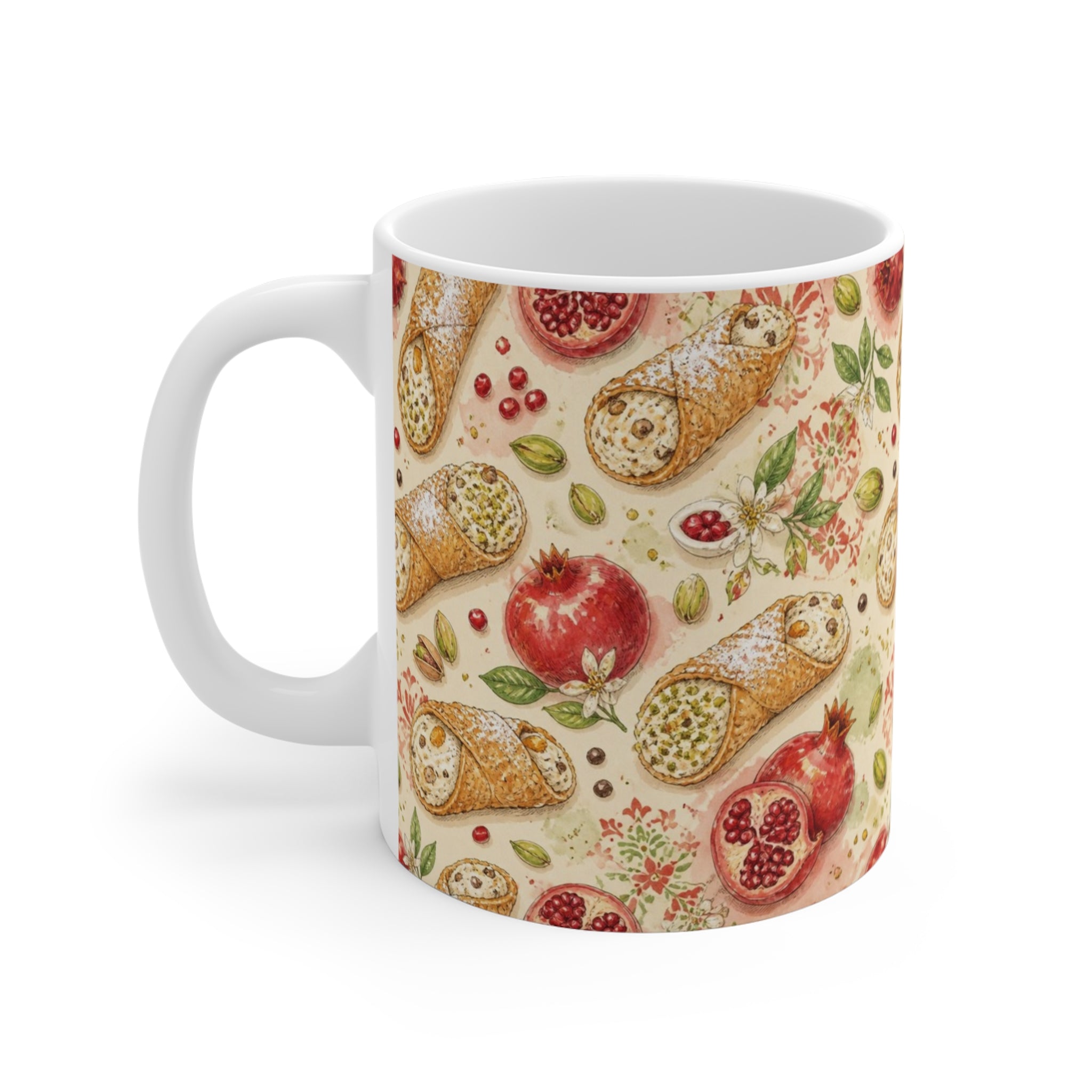 Sicilian Cannoli 11oz Ceramic Mug Mediterranean Kitchen Watercolor Design Italian Cottagecore Gift