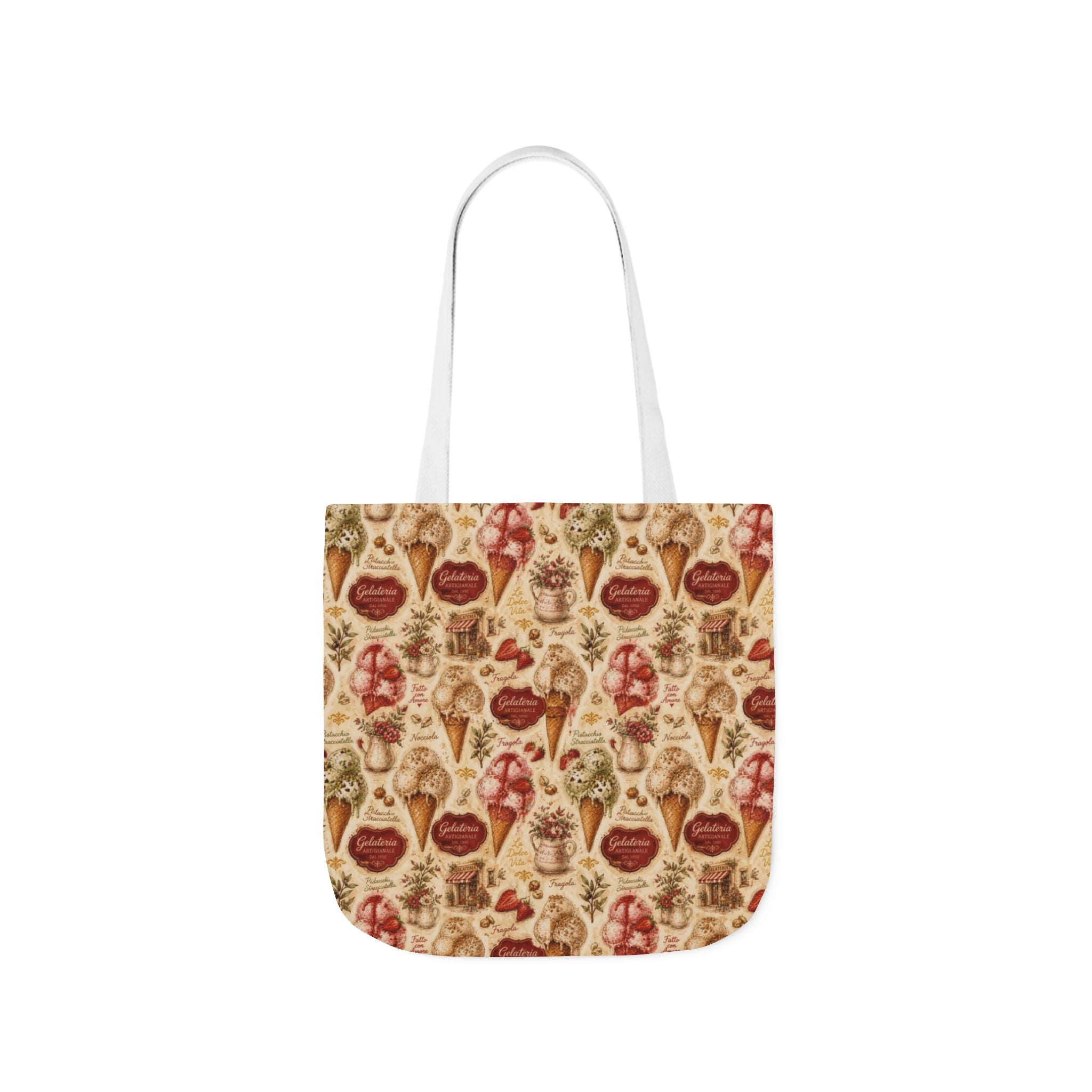 Gelato Scoops Canvas Tote Bag Mediterranean Kitchen Watercolor Design Italian Cottagecore Gift