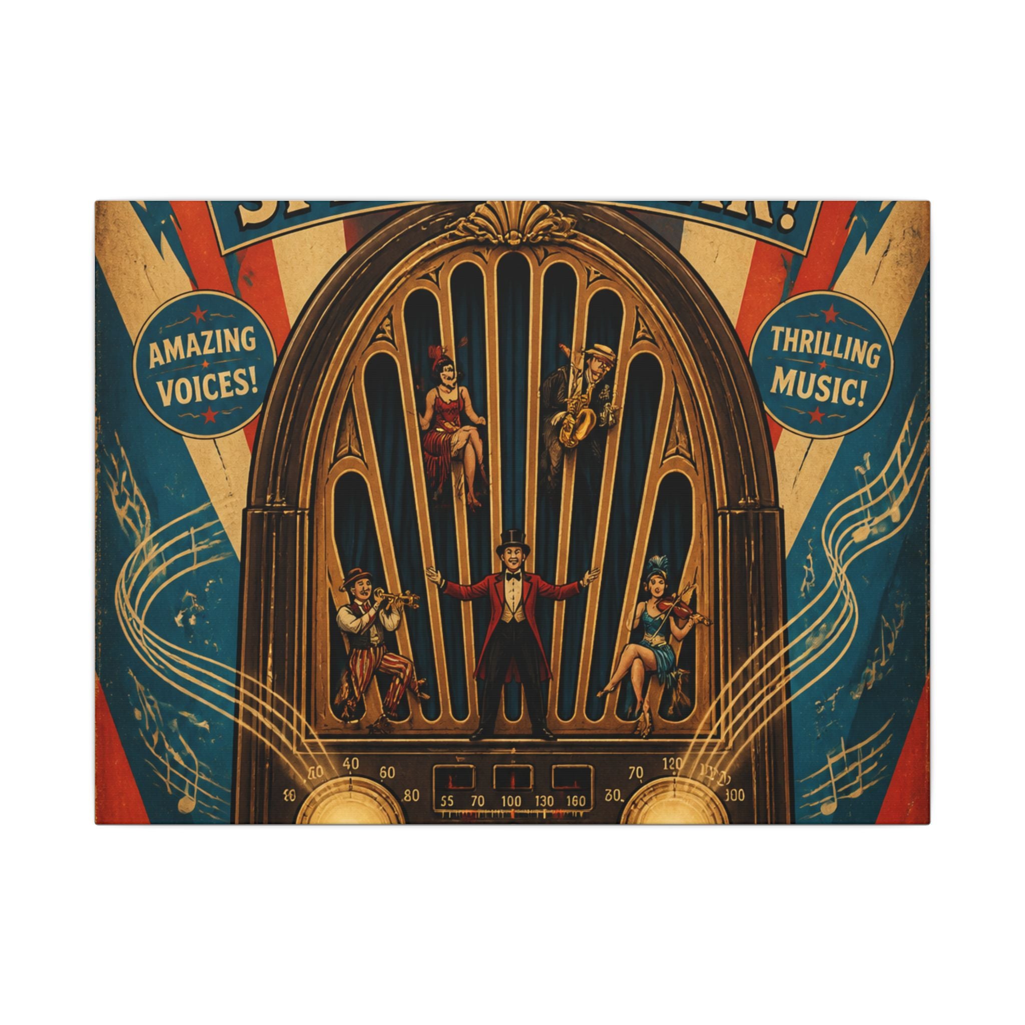 Vintage Radio Stage Wall Art Canvas 16×20 Vintage Circus Kitchen Decor Maximalist Print