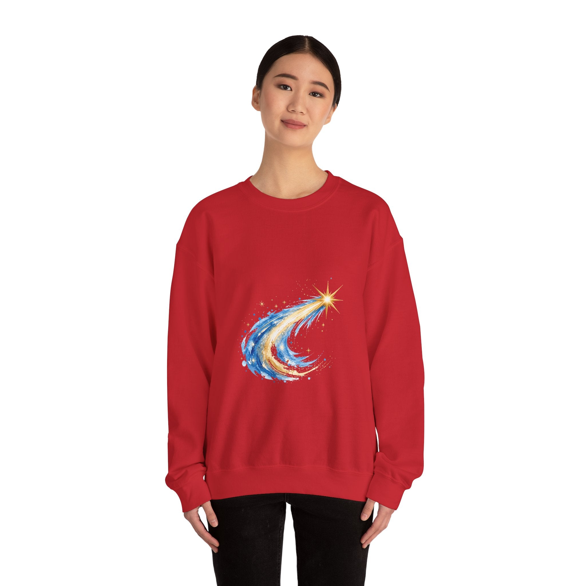 Matching Couple Sweatshirt - Shooting Star & North Star Matching Couple Premium Fleece Sweatshirt Watercolor Art His Hers Birthday Gift - Design A