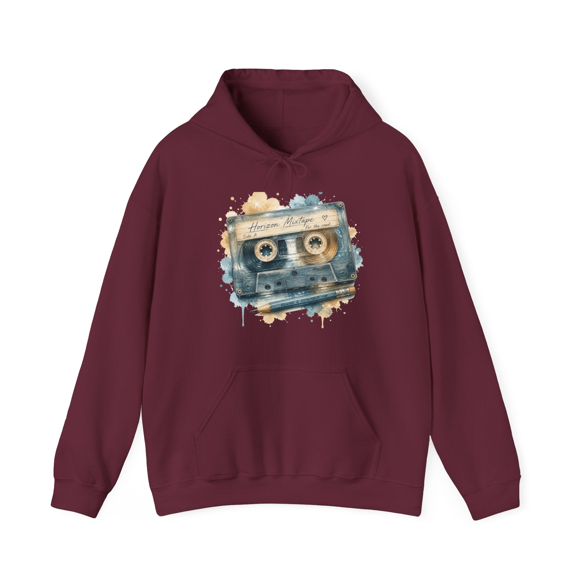 Matching Couple Sweatshirt - Vinyl & Cassette Matching Couple Hooded Sweatshirt Watercolor Art His Hers Engagement Gift - Design B