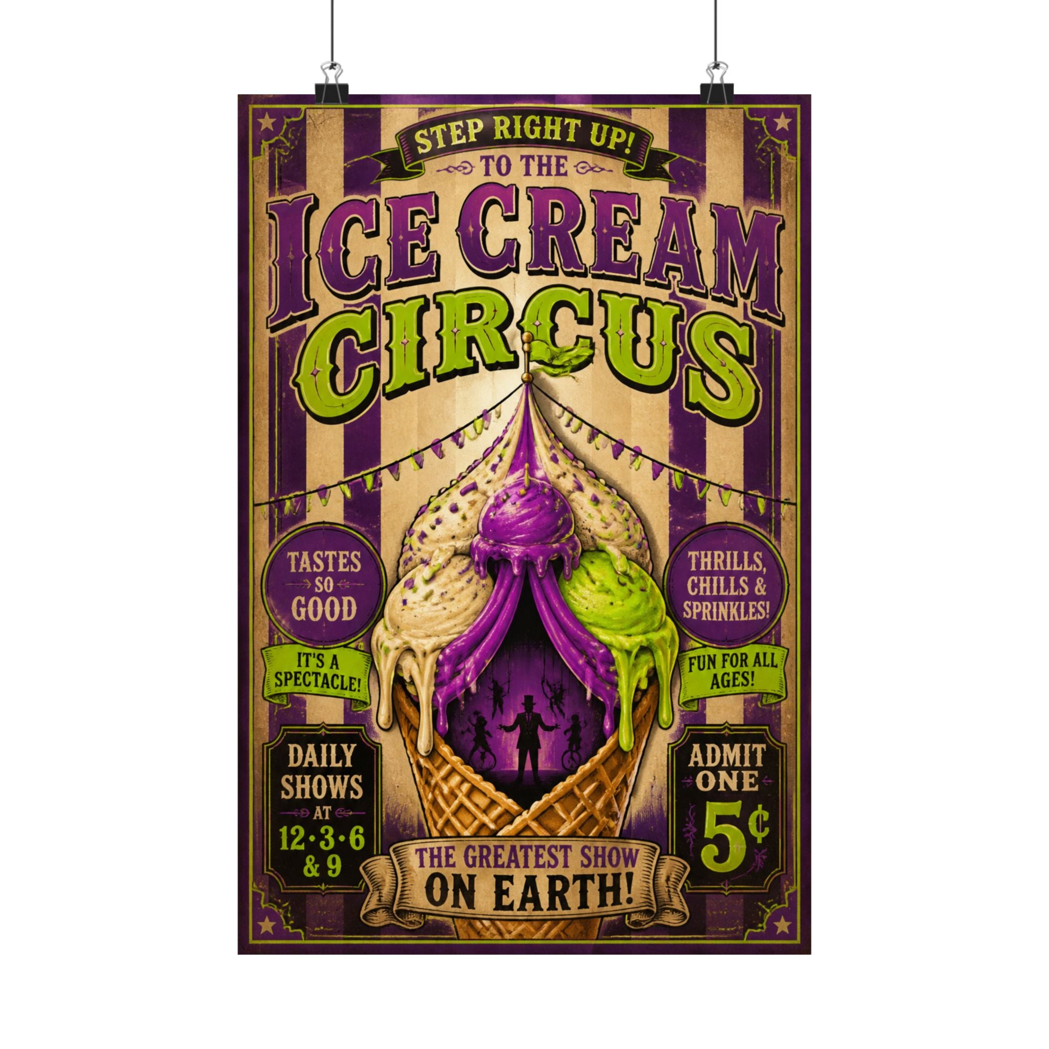 Ice Cream Cone Circus Tent Wall Art Poster 24×36 Vintage Circus Bedroom Decor Maximalist Print