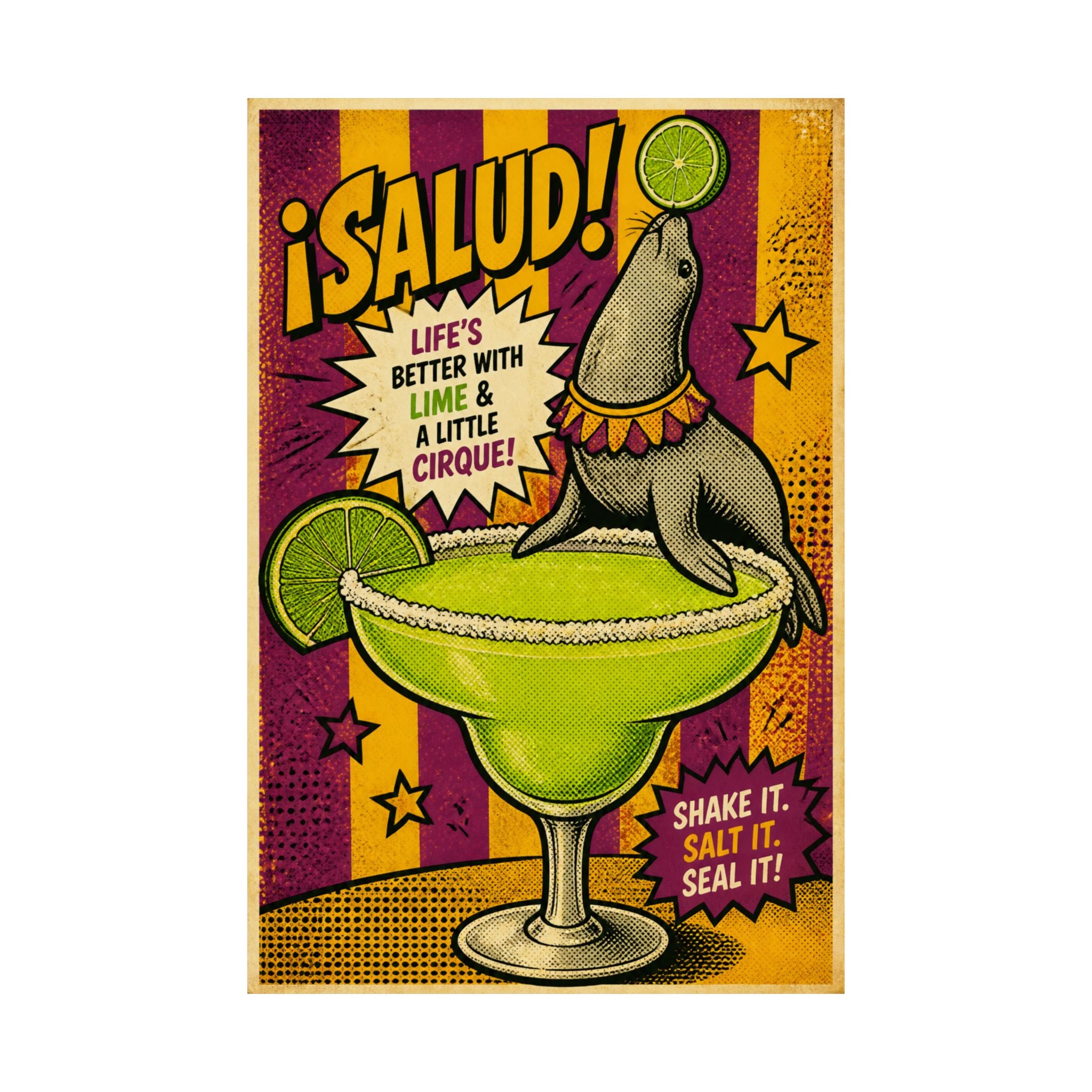 Margarita Balancing Seal Wall Art Poster 24×36 Pop Art Restaurant Decor Maximalist Print