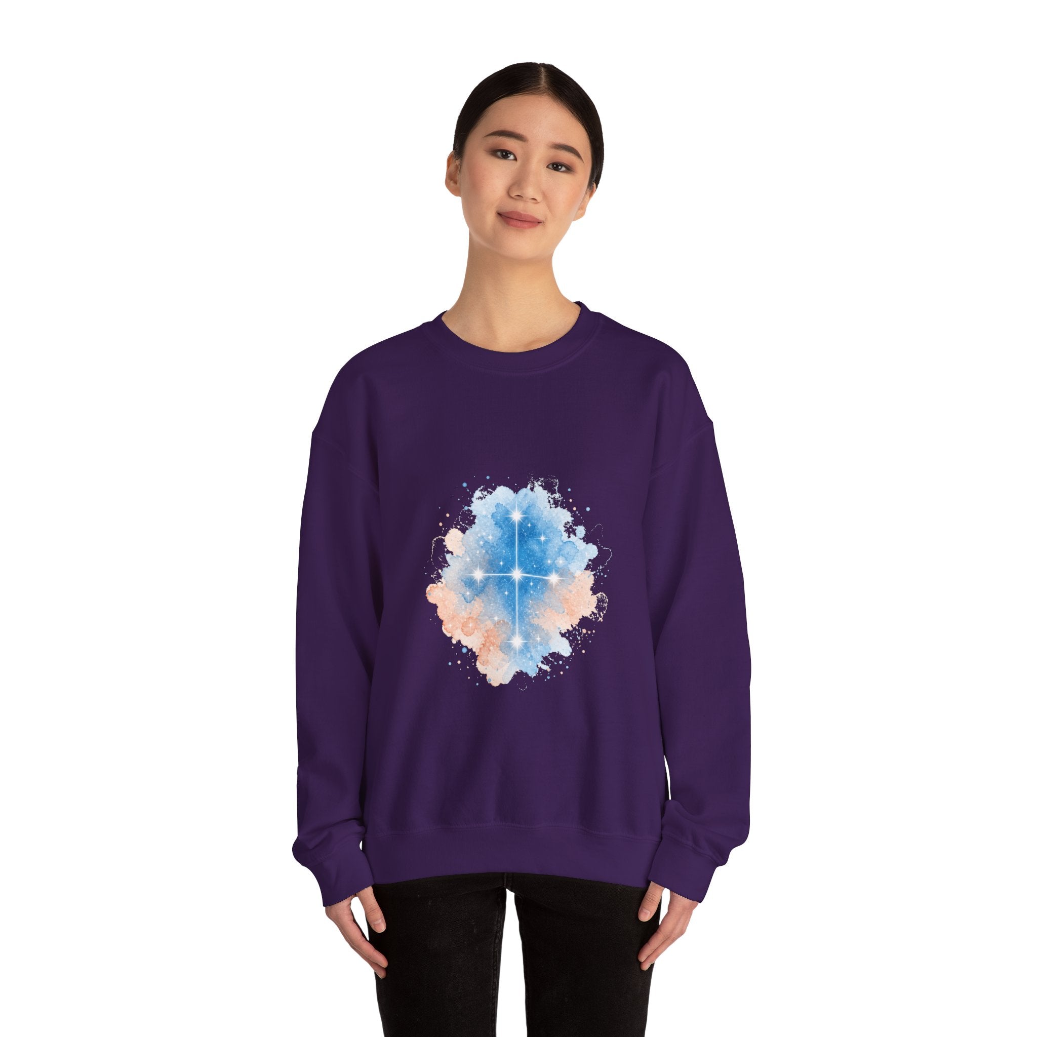 Matching Couple Sweatshirt - Aurora & Southern Cross Matching Couple Comfort Colors Crew Watercolor Art His Hers Birthday Gift - Design B