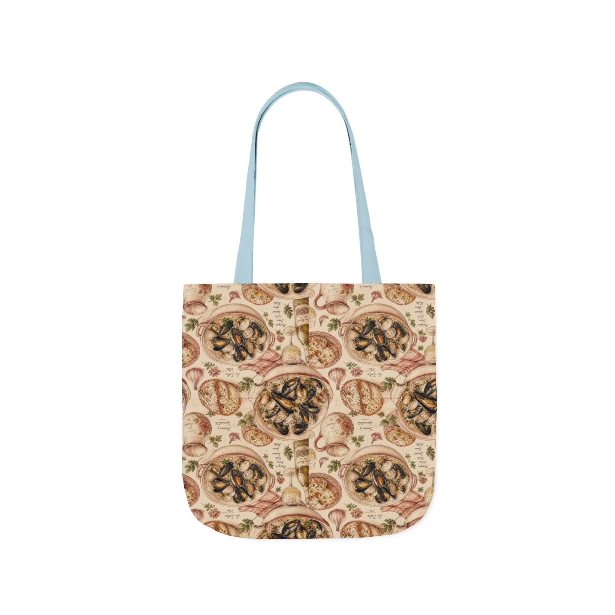 Mussels & Clams Canvas Tote Bag Mediterranean Kitchen Watercolor Design Italian Cottagecore Gift