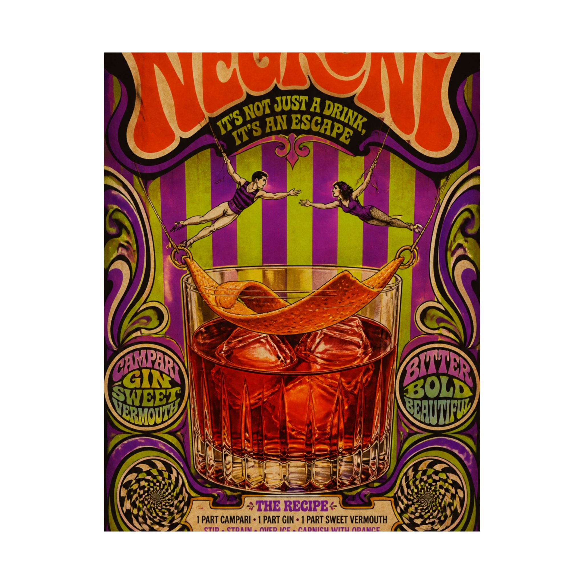 Negroni Trapeze Act Wall Art Poster 24×36 Psychedelic Dining Room Decor Maximalist Print