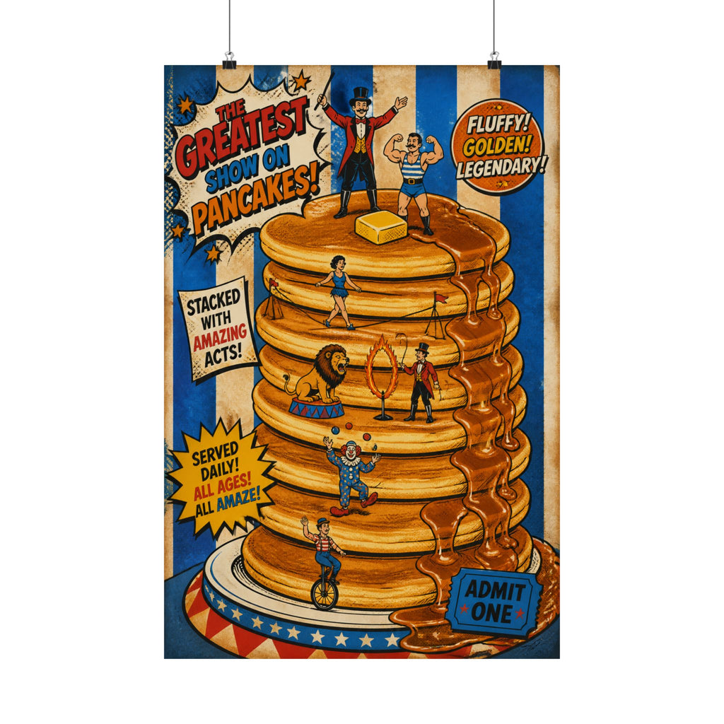 Pancake Stack Platform Wall Art Poster 24×36 Pop Art Restaurant Decor Maximalist Print
