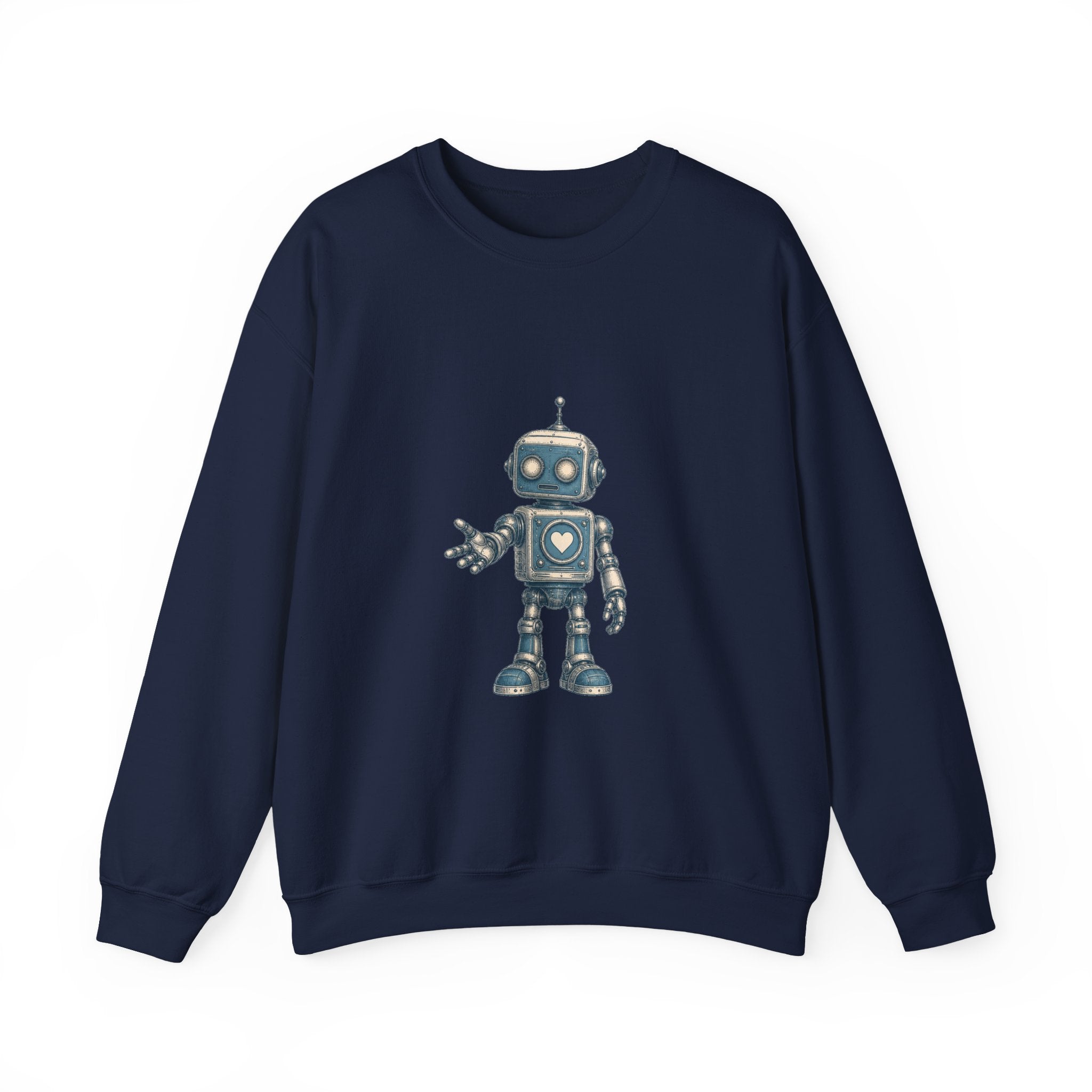 Matching Couple Sweatshirt - Robot & Heart Matching Couple Premium Fleece Sweatshirt Vintage Art His Hers Honeymoon Gift - Design A