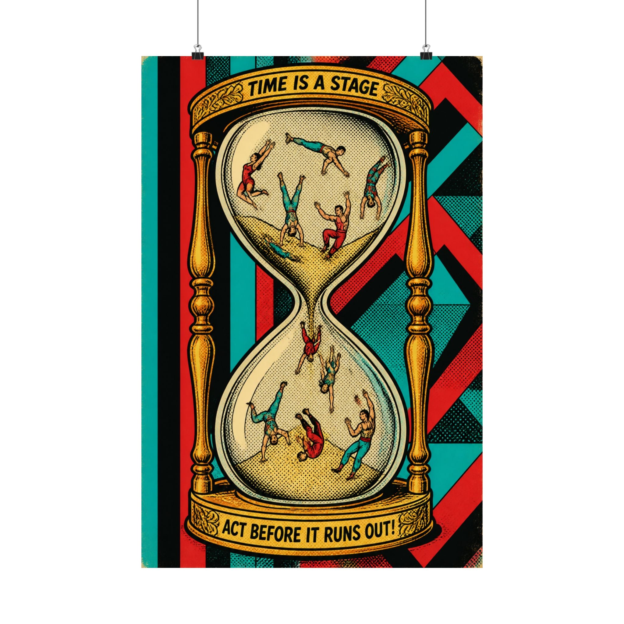 Hourglass Acrobats Wall Art Poster 24×36 Pop Art Restaurant Decor Maximalist Print
