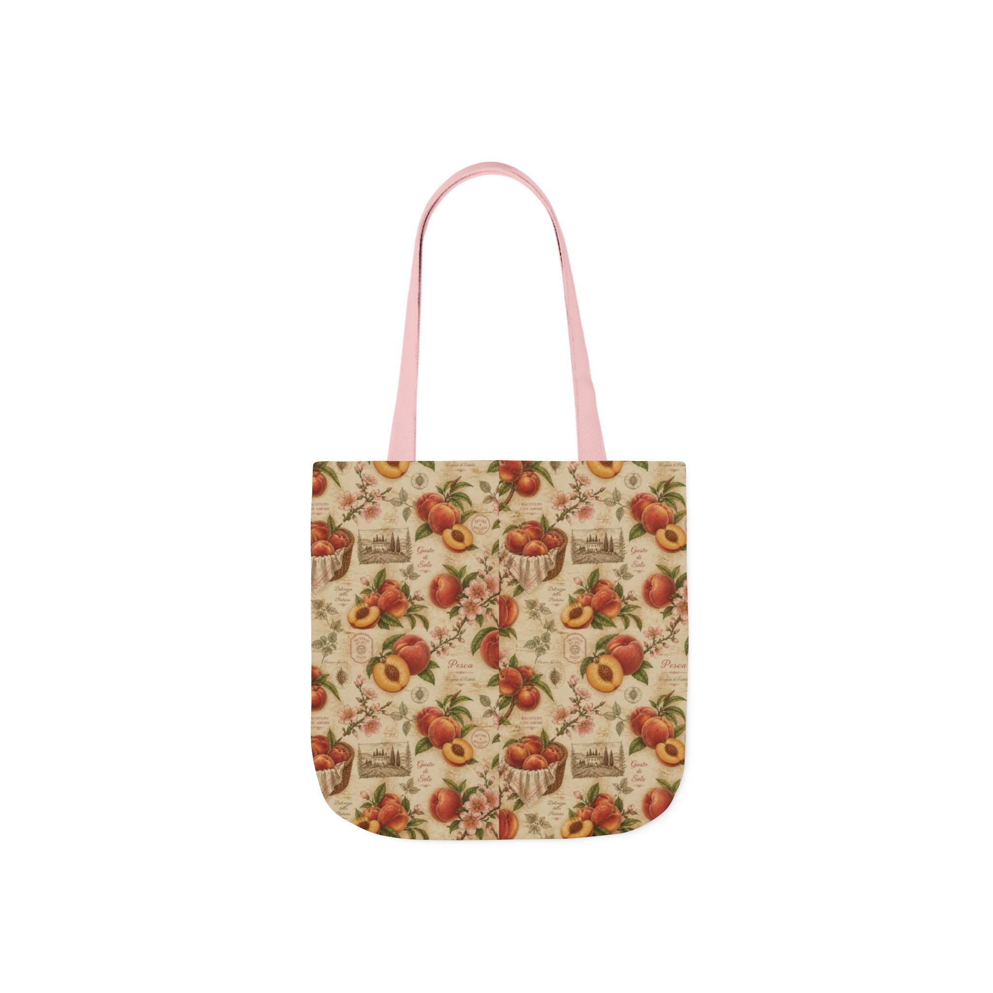 Ripe Peaches Canvas Tote Bag Mediterranean Kitchen Botanical Design Italian Cottagecore Gift