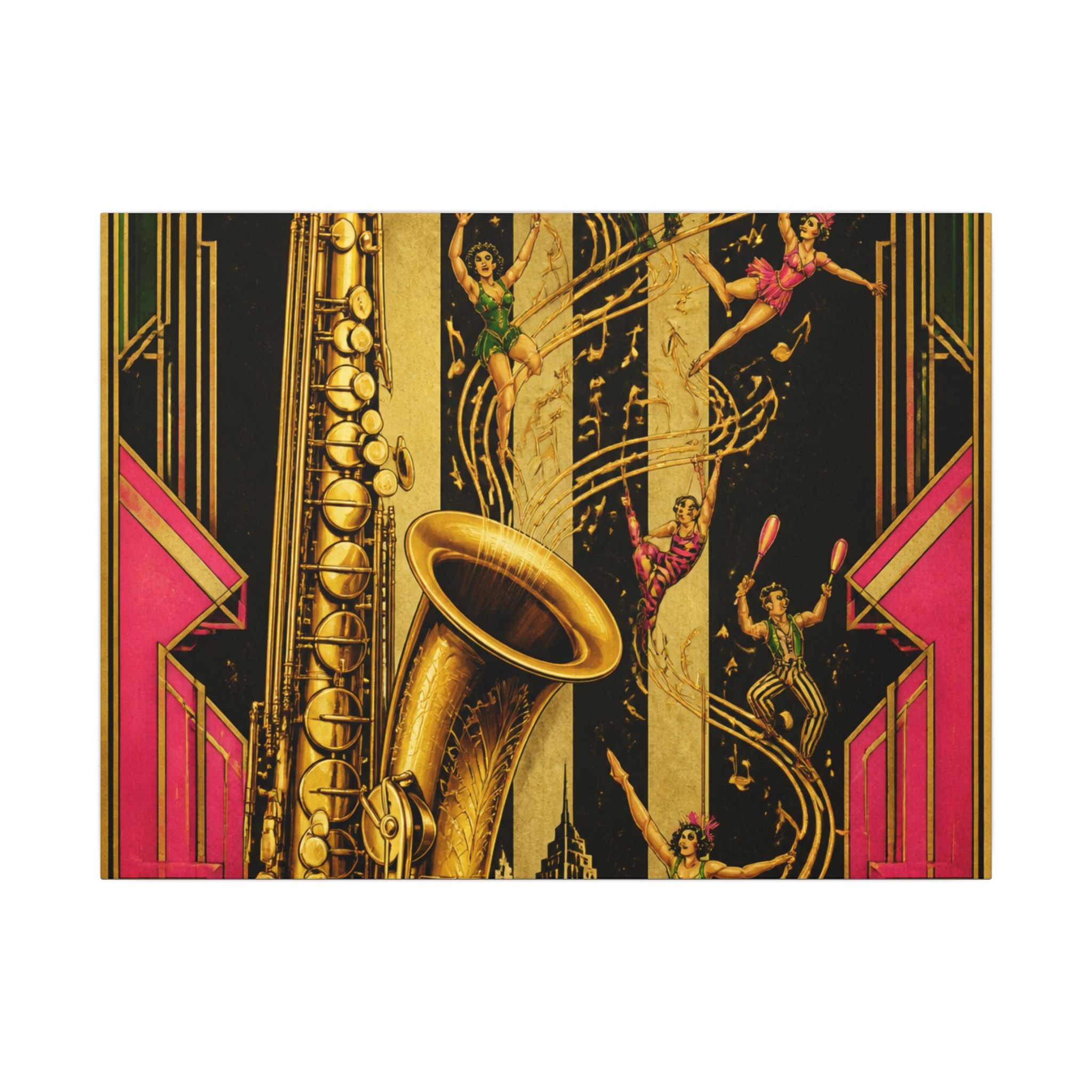 Saxophone Music Circus Wall Art Canvas 24×36 Art Deco Bar Area Decor Maximalist Print