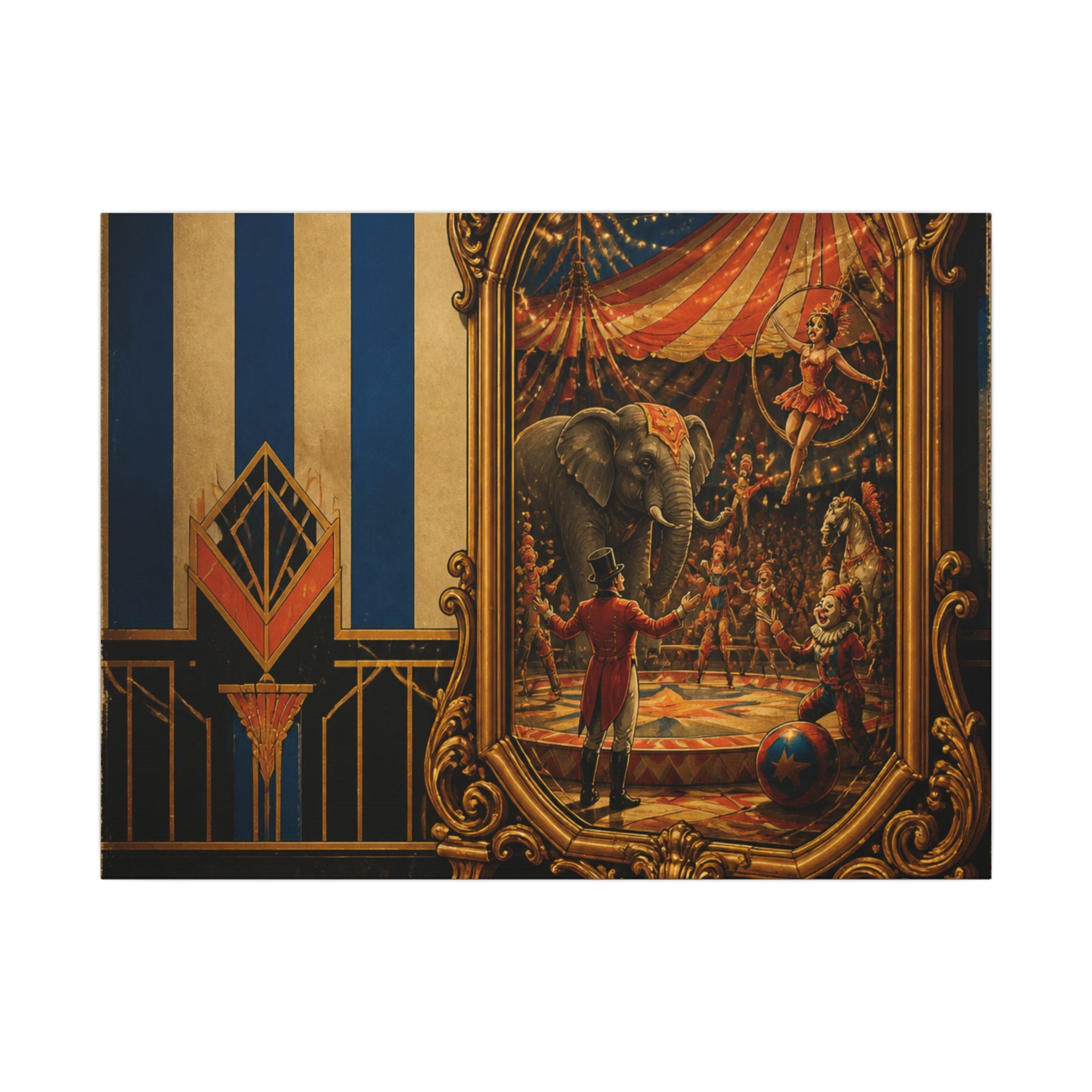 Vintage Mirror Circus Wall Art Canvas 24×36 Art Deco Bar Area Decor Maximalist Print