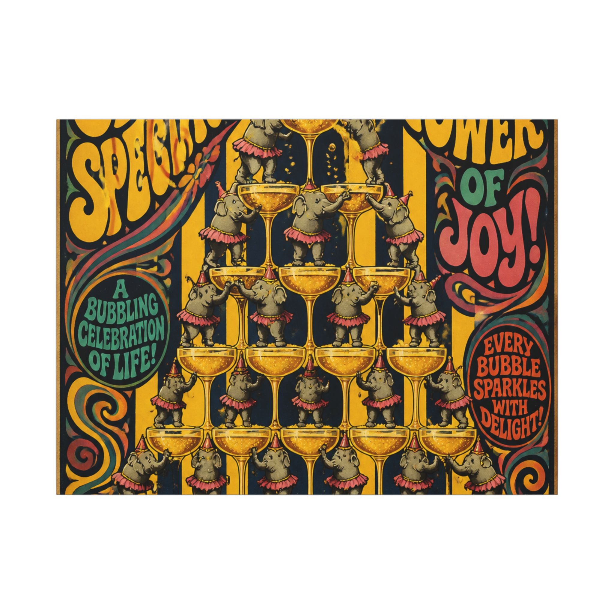 Champagne Tower Elephants Wall Art Canvas 24×36 Psychedelic Dining Room Decor Maximalist Print