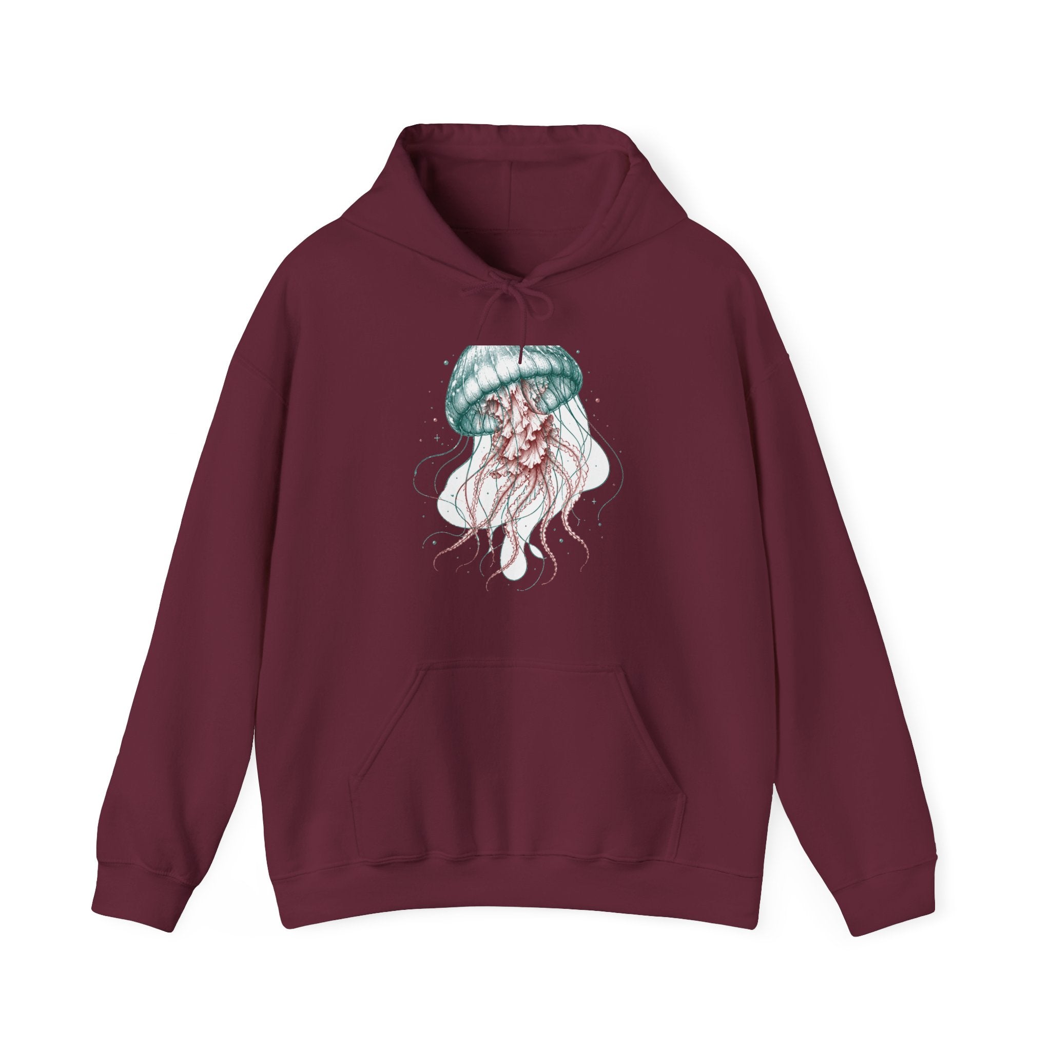 Matching Couple Sweatshirt - Octopus & Jellyfish Matching Couple Hooded Sweatshirt Hand-Drawn Art His Hers Best Friend Gift - Design B