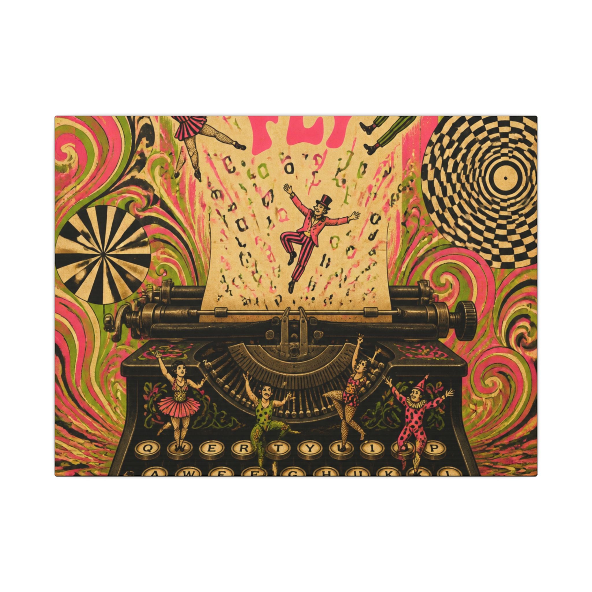 Typewriter Flying Letters Wall Art Canvas 16×20 Psychedelic Cafe Decor Maximalist Print