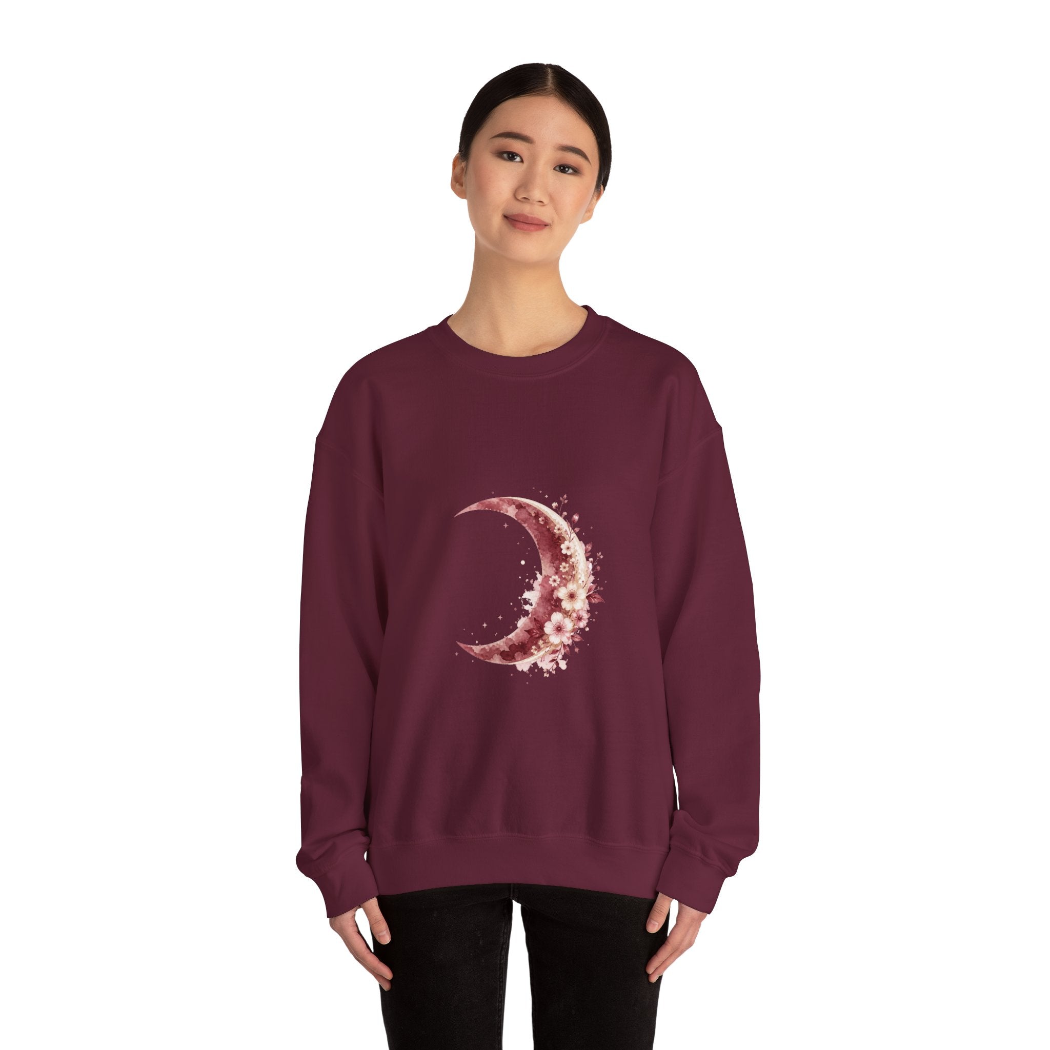 Matching Couple Sweatshirt - Waxing & Waning Moon Matching Couple Premium Fleece Sweatshirt Watercolor Art His Hers Birthday Gift - Design A