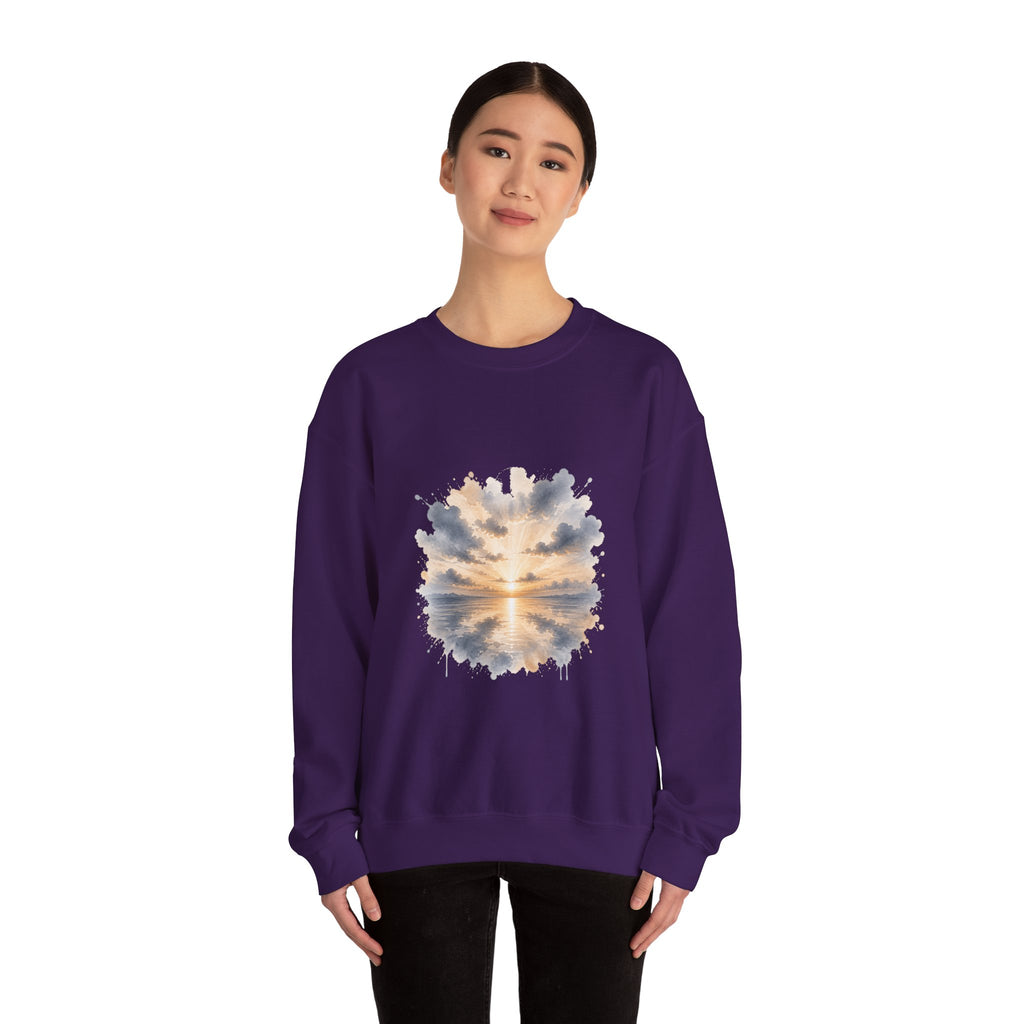 Matching Couple Sweatshirt - Sunrise & Sunset Matching Couple Premium Fleece Sweatshirt Watercolor Art His Hers Birthday Gift - Design A
