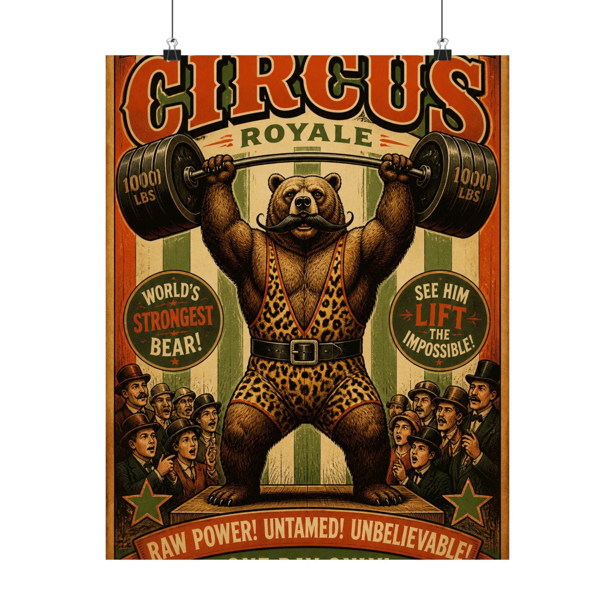 Strongman Bear Wall Art Poster 24×36 Vintage Circus Bedroom Decor Maximalist Print
