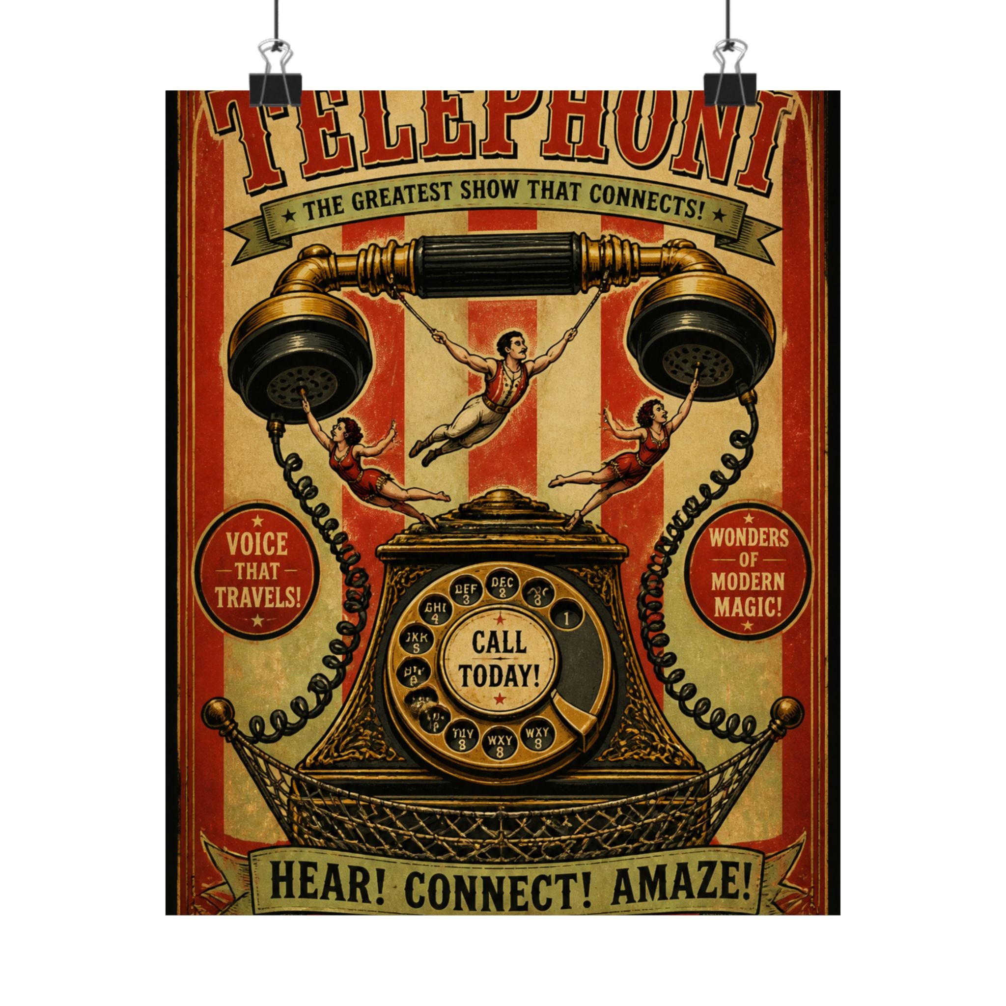 Vintage Telephone Booth Wall Art Poster 24×36 Vintage Circus Bedroom Decor Maximalist Print