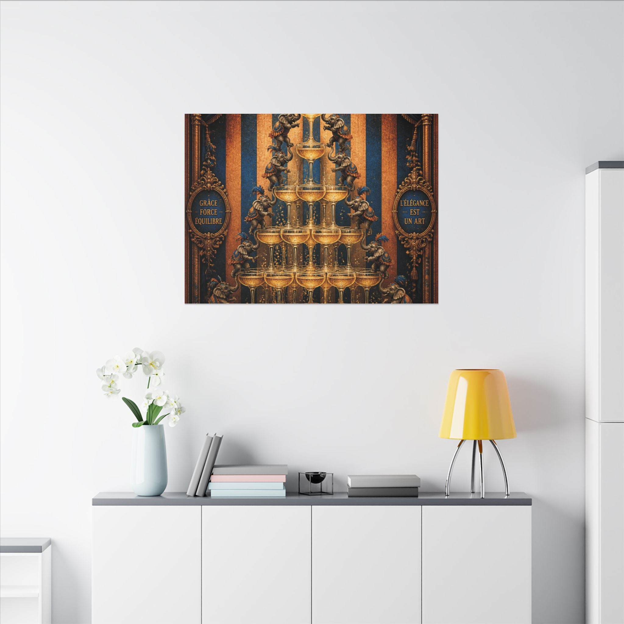 Champagne Tower Elephants Wall Art Canvas 24×36 Baroque Studio Decor Maximalist Print