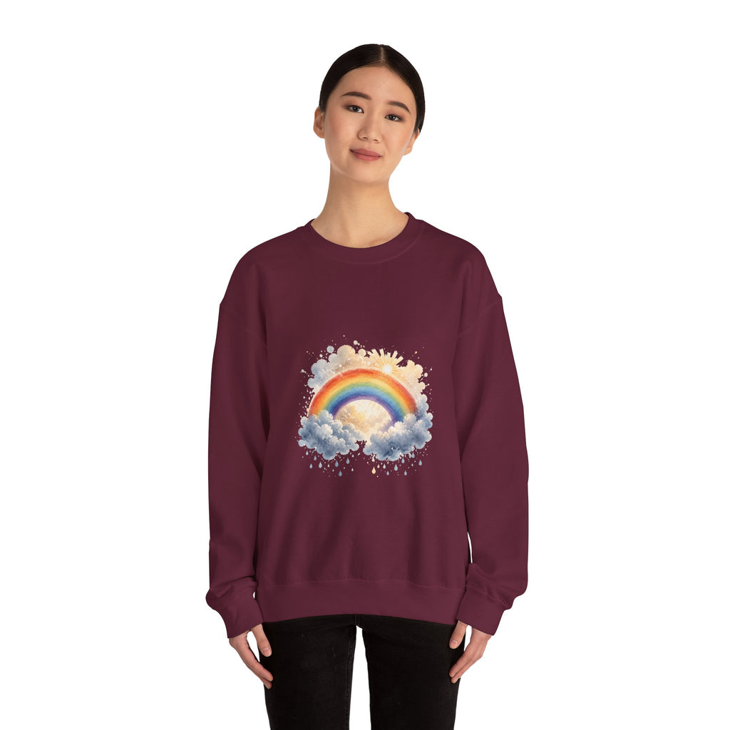 Matching Couple Sweatshirt - Storm & Rainbow Matching Couple Crewneck Sweatshirt Watercolor Art His Hers Engagement Gift - Design B