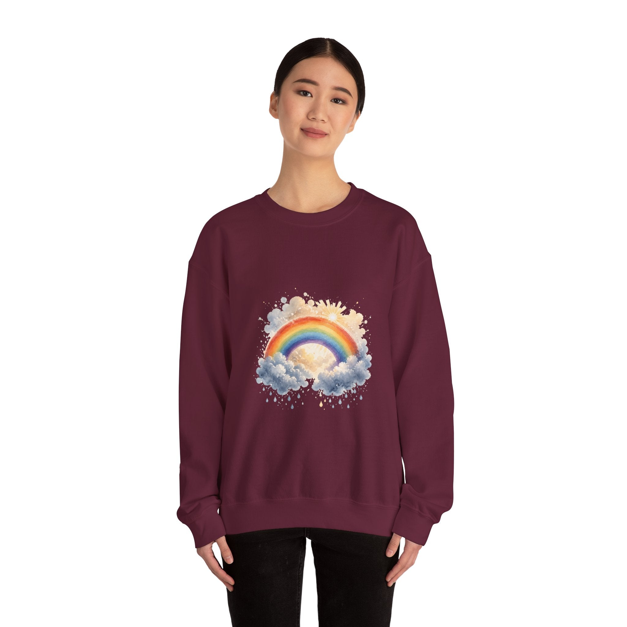 Matching Couple Sweatshirt - Storm & Rainbow Matching Couple Crewneck Sweatshirt Watercolor Art His Hers Engagement Gift - Design B