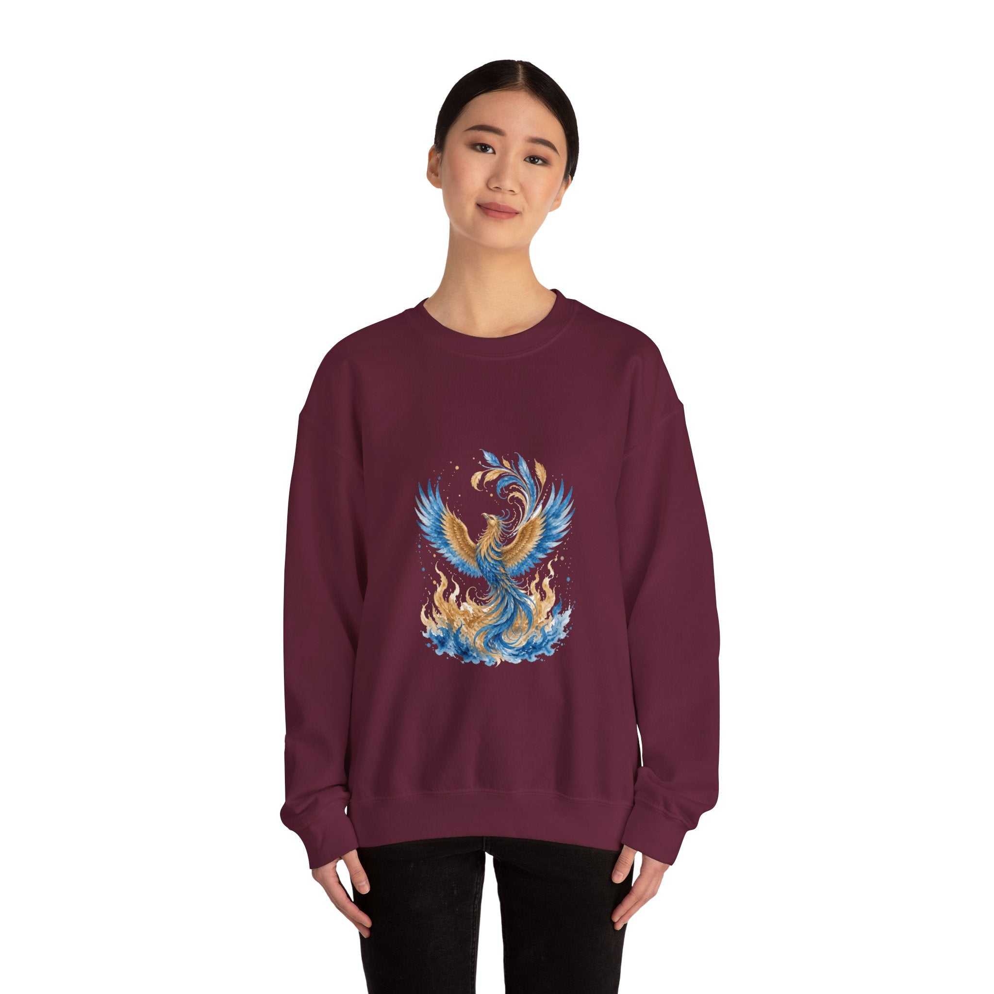 Matching Couple Sweatshirt - Dragon & Phoenix Matching Couple Premium Fleece Sweatshirt Watercolor Art His Hers Birthday Gift - Design B