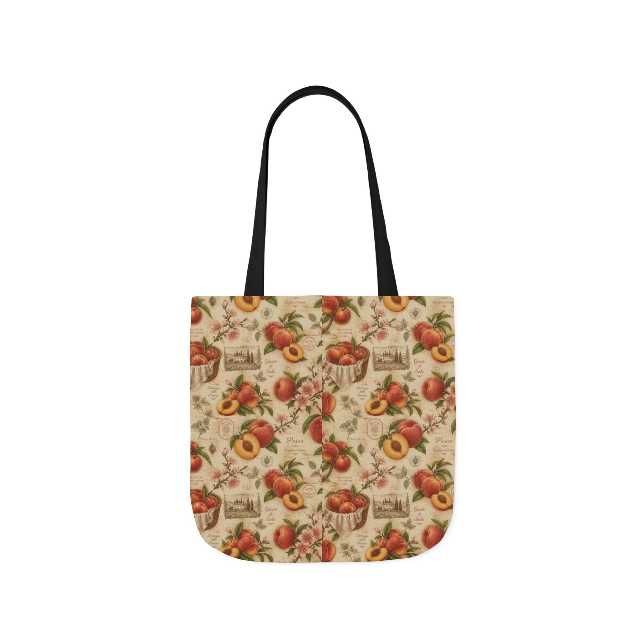 Ripe Peaches Canvas Tote Bag Mediterranean Kitchen Botanical Design Italian Cottagecore Gift