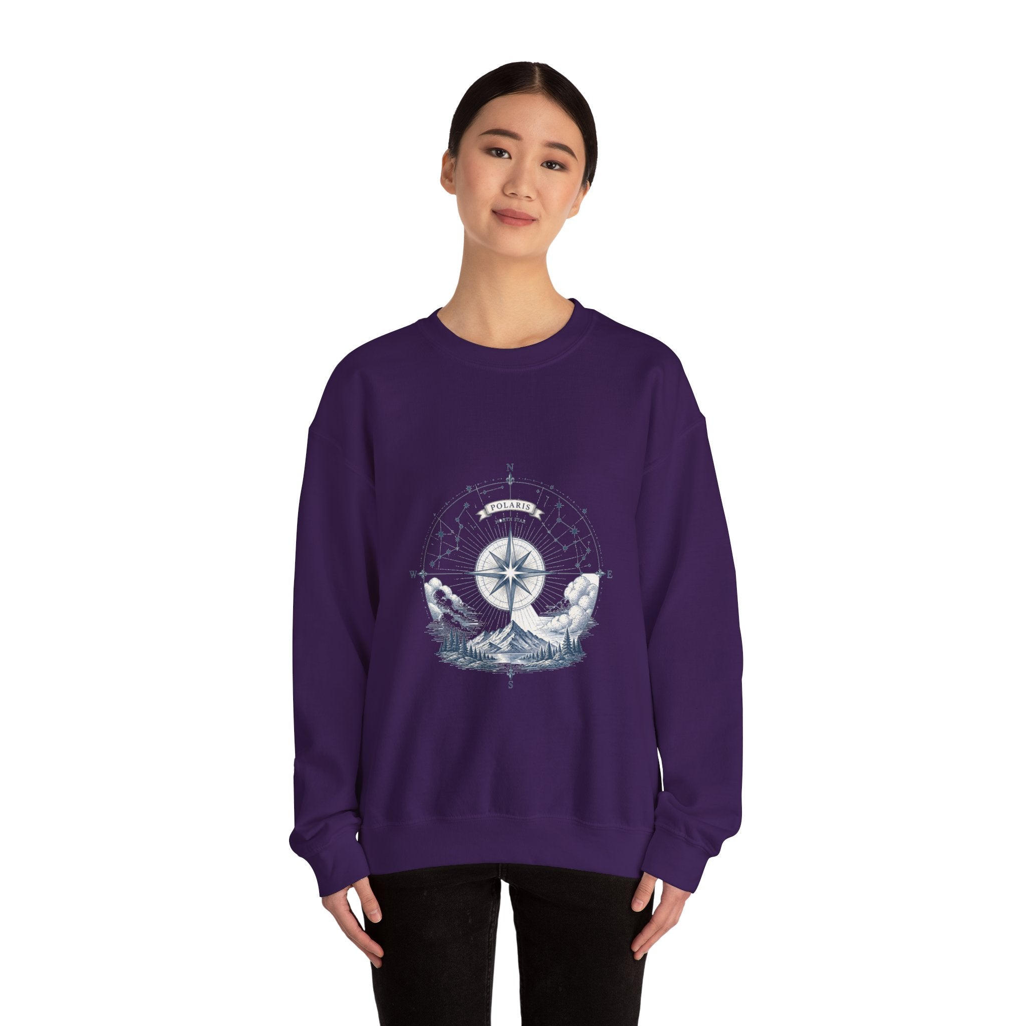 Matching Couple Sweatshirt - Shooting Star & North Star Matching Couple Crewneck Sweatshirt Vintage Art His Hers Wedding Gift - Design B