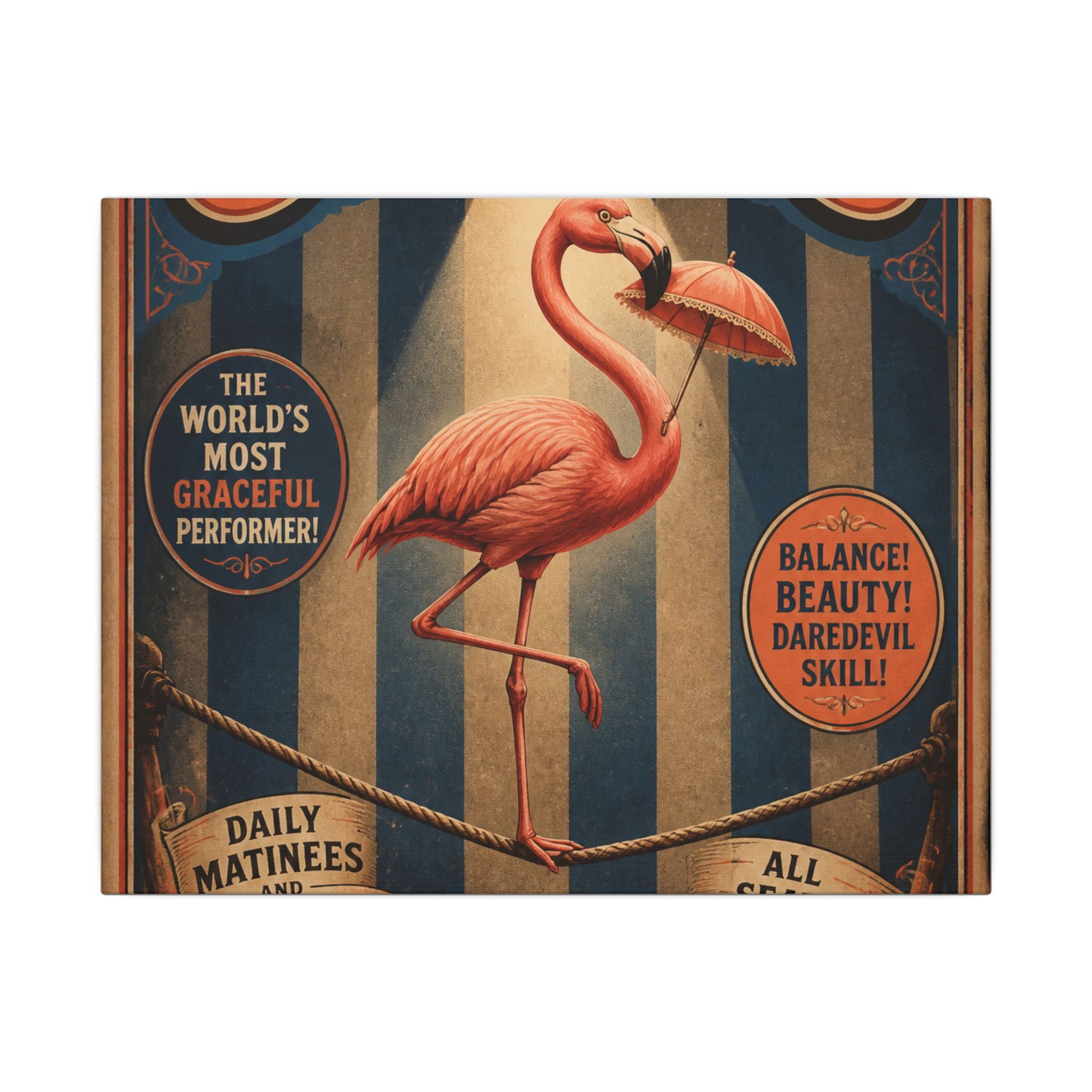 Flamingo Tightrope Wall Art Canvas 16×20 Vintage Circus Kitchen Decor Maximalist Print