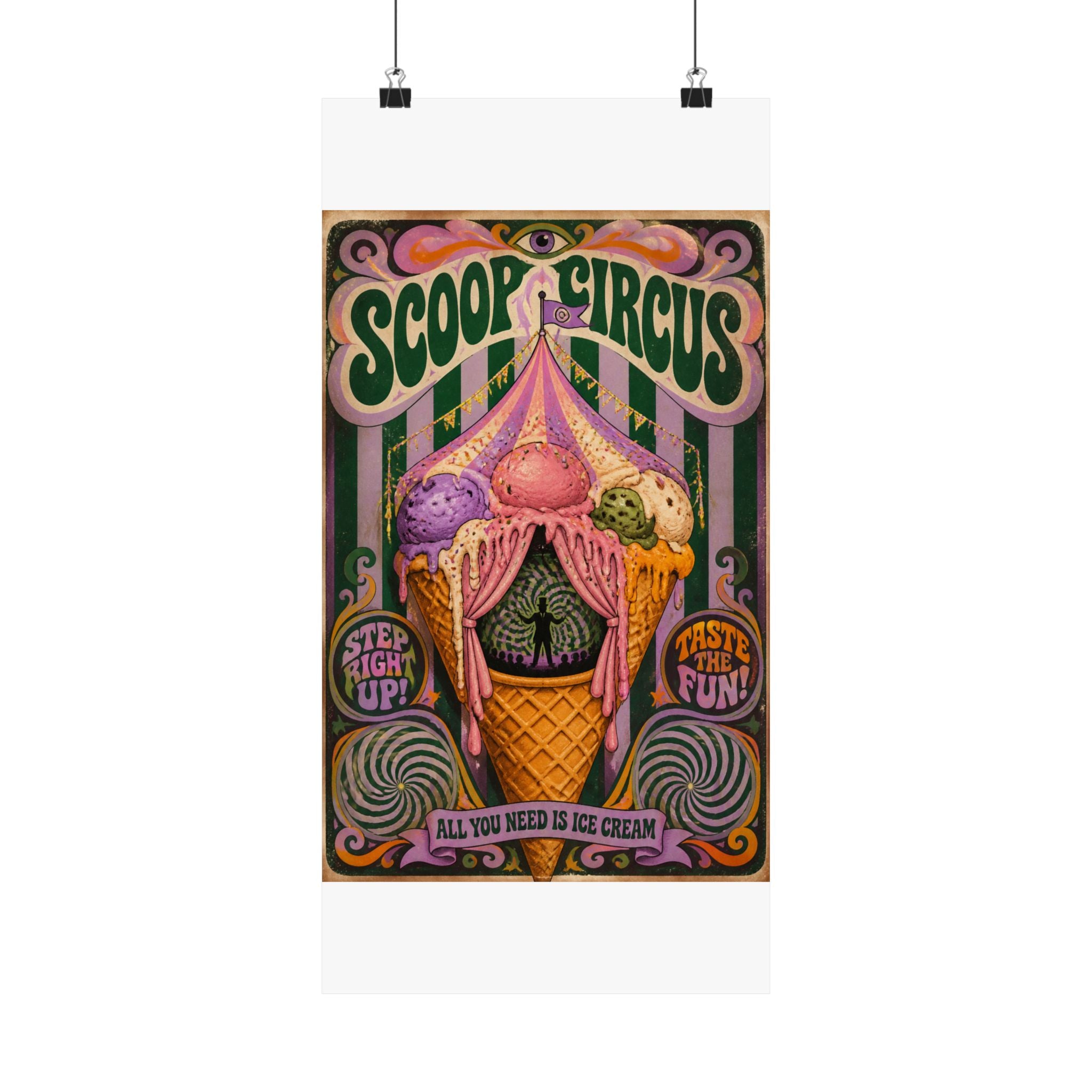 Ice Cream Cone Circus Tent Wall Art Poster 24×36 Psychedelic Dining Room Decor Maximalist Print