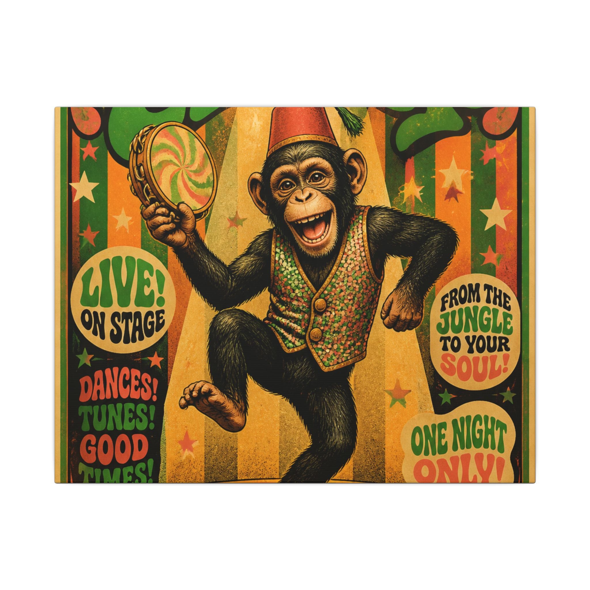Dancing Monkey Wall Art Canvas 16×20 Psychedelic Cafe Decor Maximalist Print