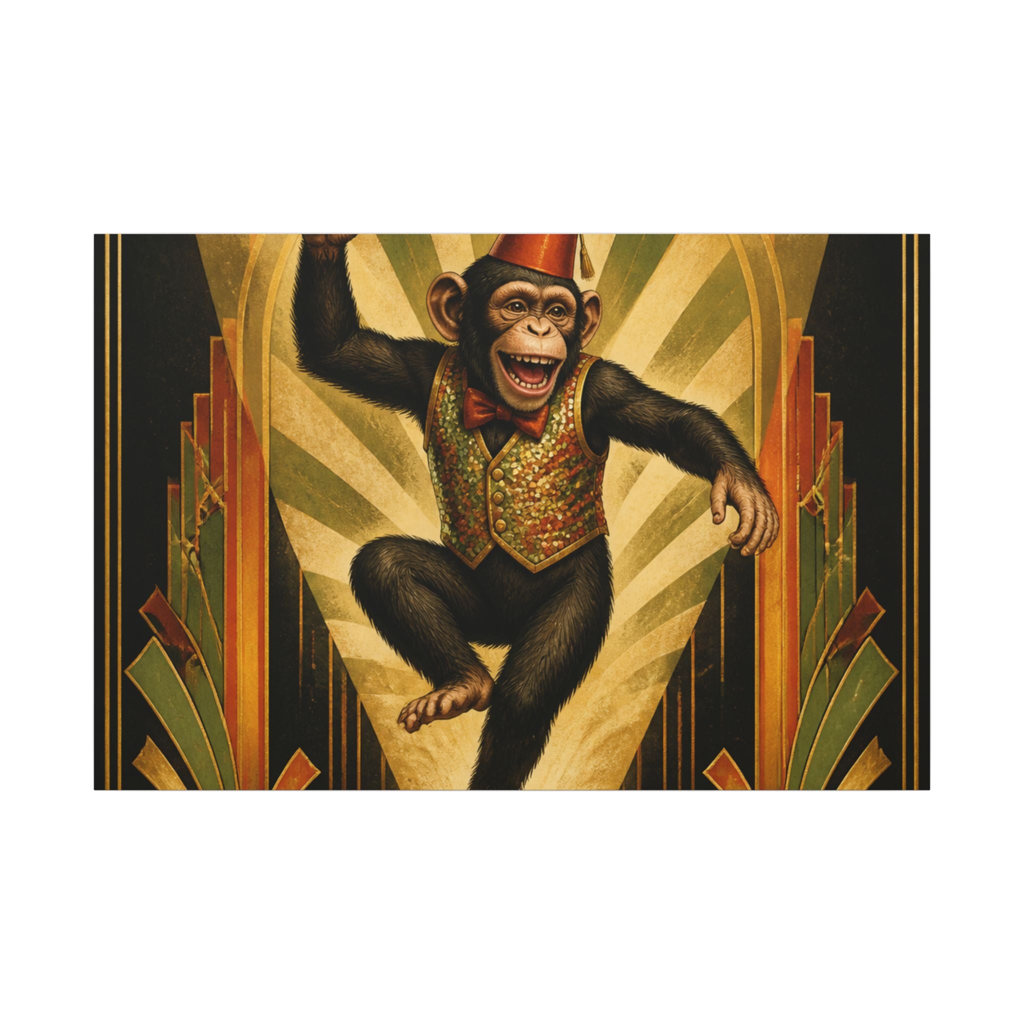 Dancing Monkey Wall Art Canvas 16×20 Art Deco Entryway Decor Maximalist Print