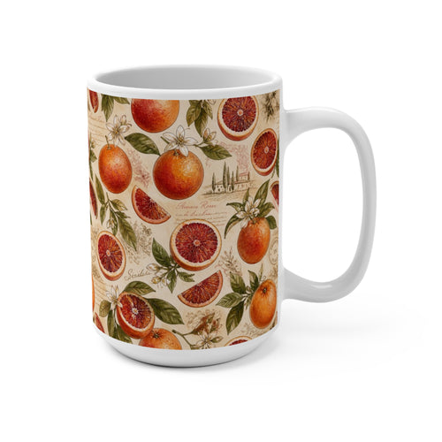 Blood Oranges 15oz Ceramic Mug Mediterranean Kitchen Watercolor Design Italian Cottagecore Gift